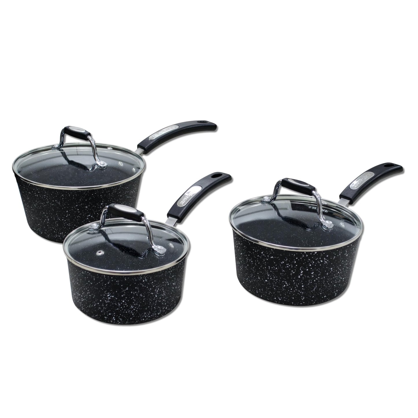 Scoville NEVERSTICK 3pcs Saucepan Set with Lids, Non Stick Saucepan Set, 16/18/20cm Saucepans, Suitable for All Hobs Including Induction, PFOA Free,