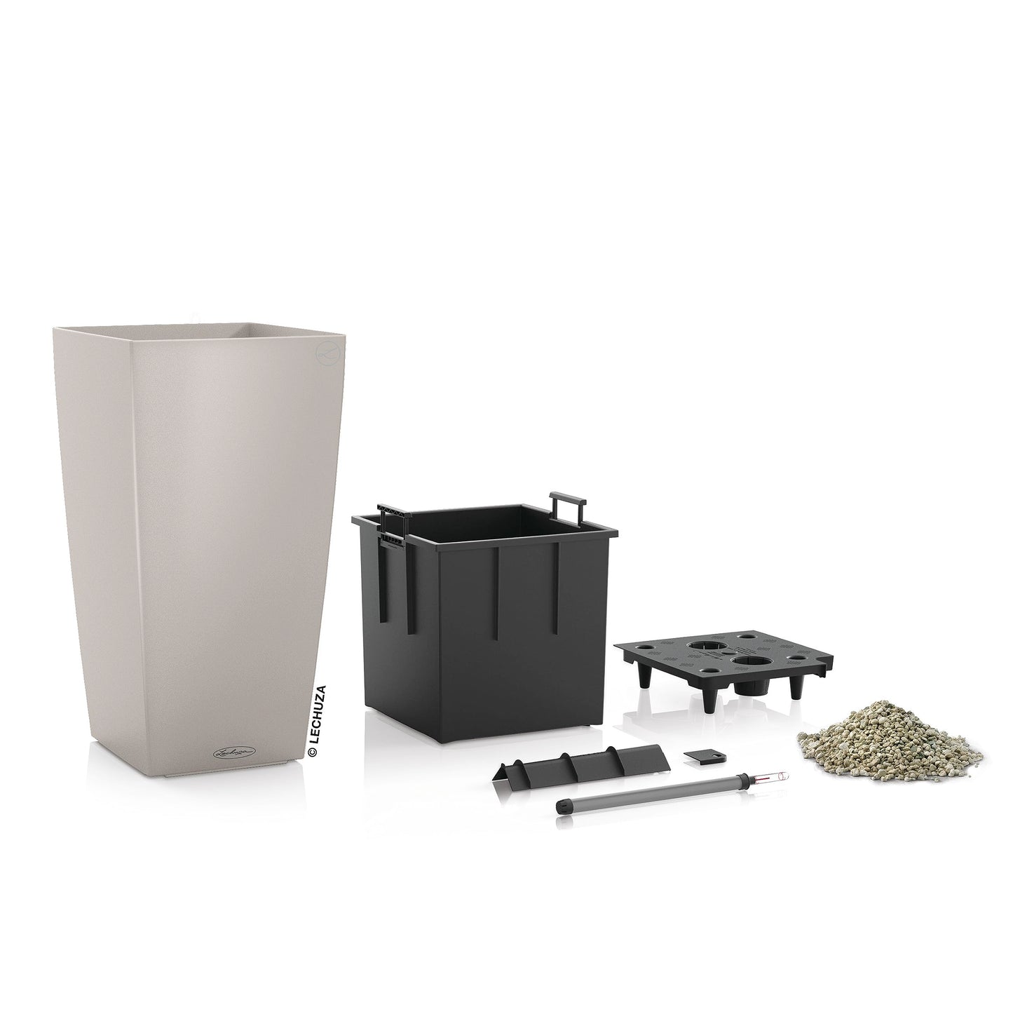 Lechuza CUBICO Color 22 Self Watering Planter Garden Plastic Indoor and Outdoor Flower Plant Pot with Drainage Hole H41 L22 W22 cm Sand Brown