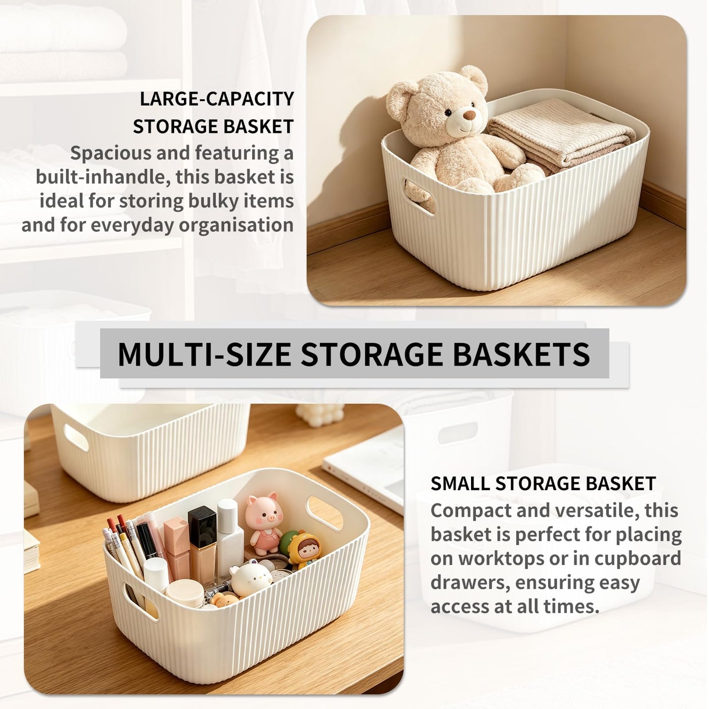 GAOHAN 12PCS Plastic Storage Boxes with Handles,Medium Storage Baskets Set