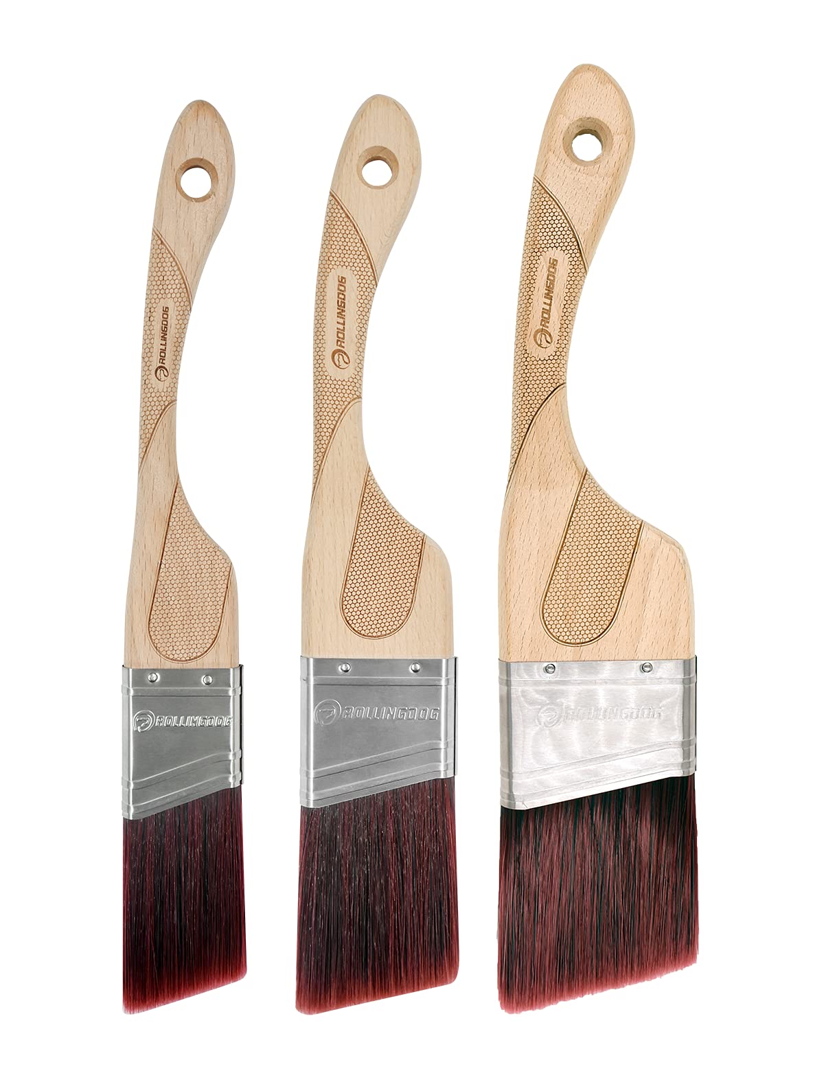 ROLLINGDOG 3PCS Professional Angle Paint Brush Wooden Handle Stainless Steel Shell for Sharp Edge Lines Painting with Paints on Walls, Ceilings, Wood