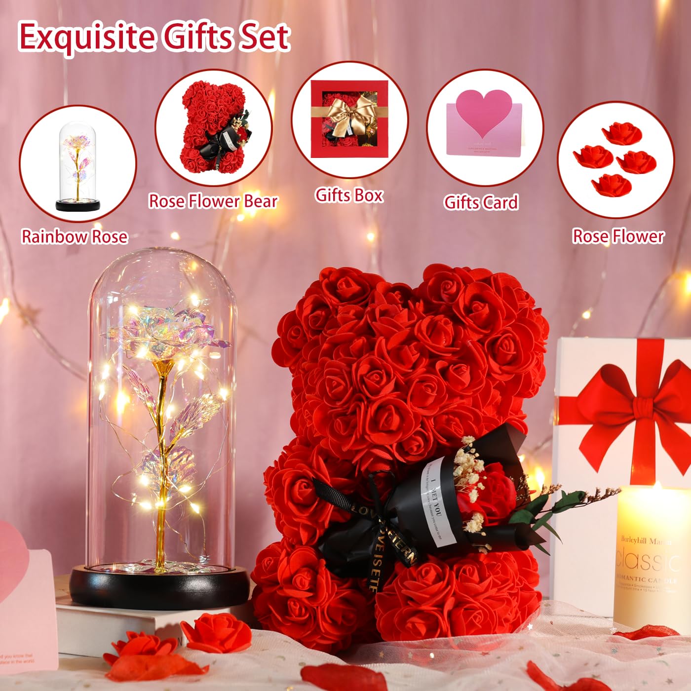 POHOMEGK Rose Bear Mothers Day Flower Gifts for Women, Rose Teddy Bear Birthday Gifrs for Mum Wife Daughter Girlfriend, Flower Bear Beauty and The