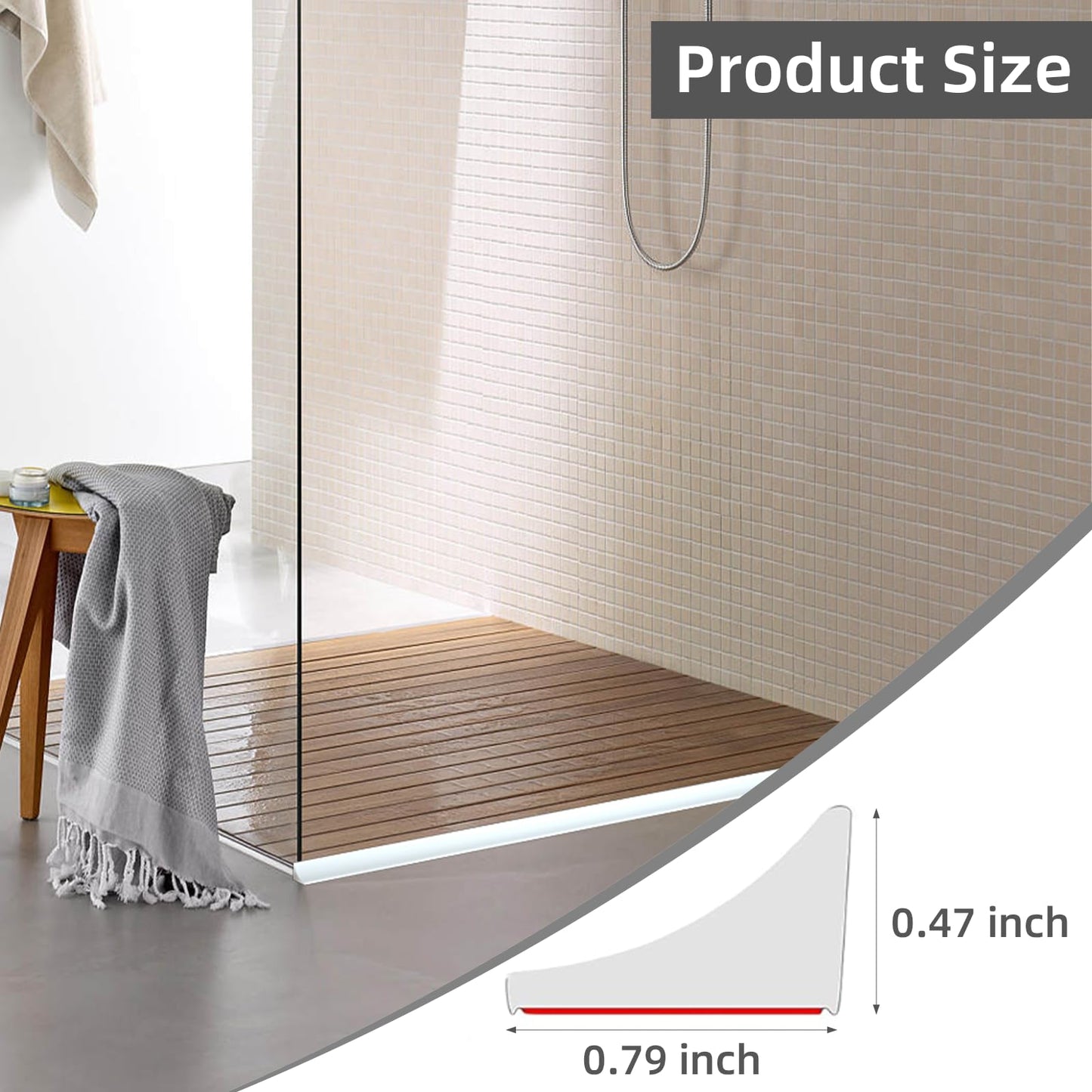 Esufeir 39"/1M White Wet Room Floor Barrier for Bathroom,Shower Tray