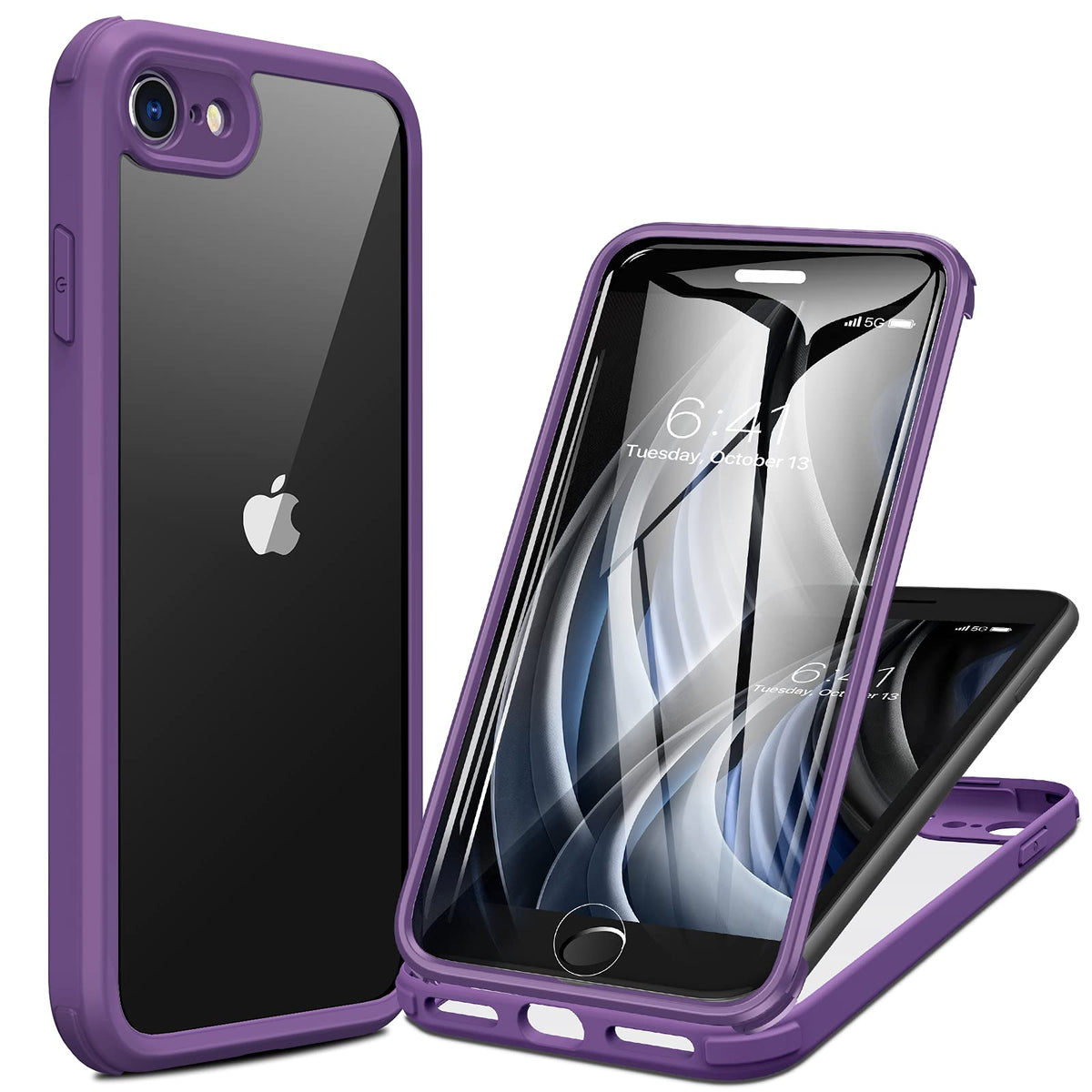 Miracase iPhone SE 2020 Case/iPhone 8 Case with Built-in Glass Screen Protector, Full-Body Rugged Clear Bumper Case for iPhone SE 2020/ iPhone 8,