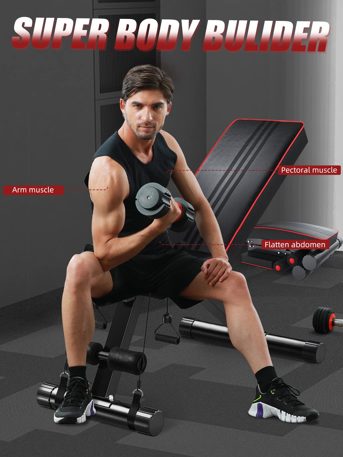 YOLEO Adjustable Weight Bench, 330lbs 7 Level Foldable Workout Bench Incline/Decline Utility Exercise Bench Ab Bench for Home Training Weight lifting