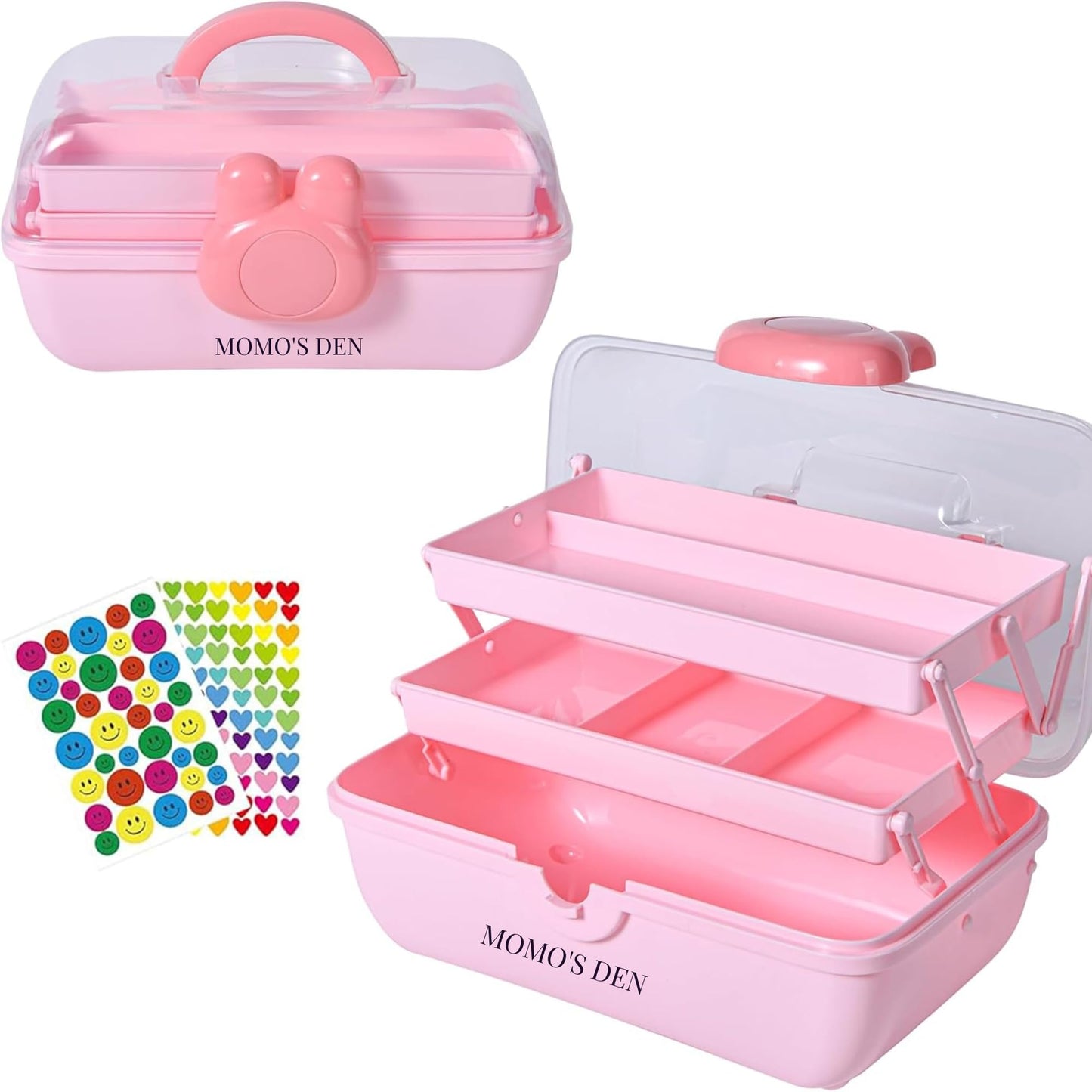 Momo's Den" 3-Layer Craft Storage Box with Handle – Multipurpose Organizer with Compartments for Crafts, Cosmetics, Sewing, Medicine & More