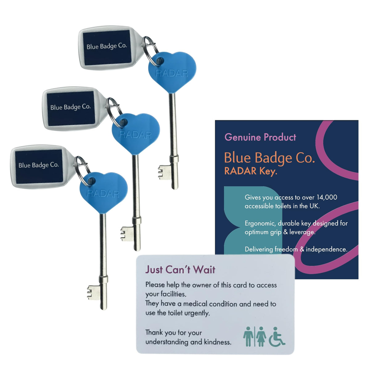 Triple Pack Radar Blue Badge Co Genuine & Offical NKS Radar Key for Disabled Toilets, Accessible Loos in The UK, Easy Turn Access Key, Ideal for