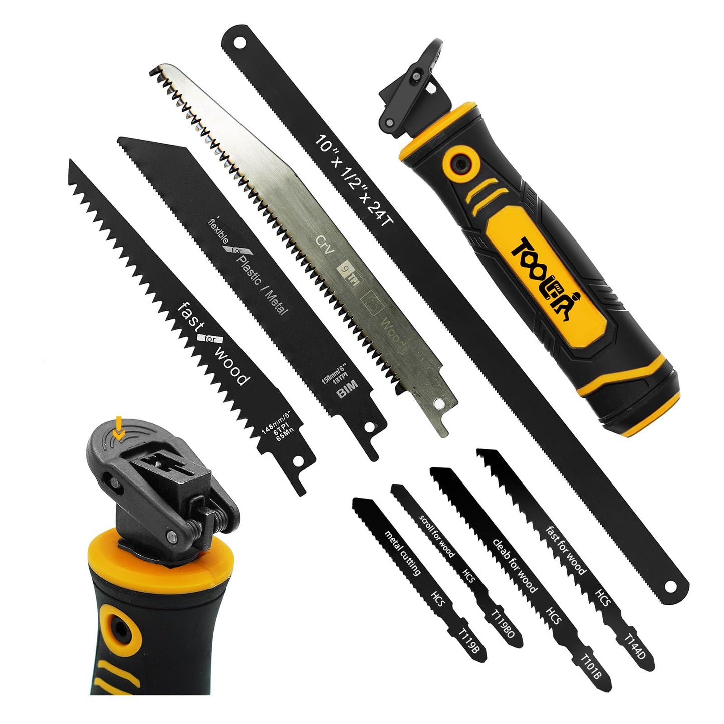 TOOLAN: 8-In-1 Multi-Hand Saw, Drywall &Metal Cutter, Long Blade, Wood &Plastic Saw. Quick Change Blade