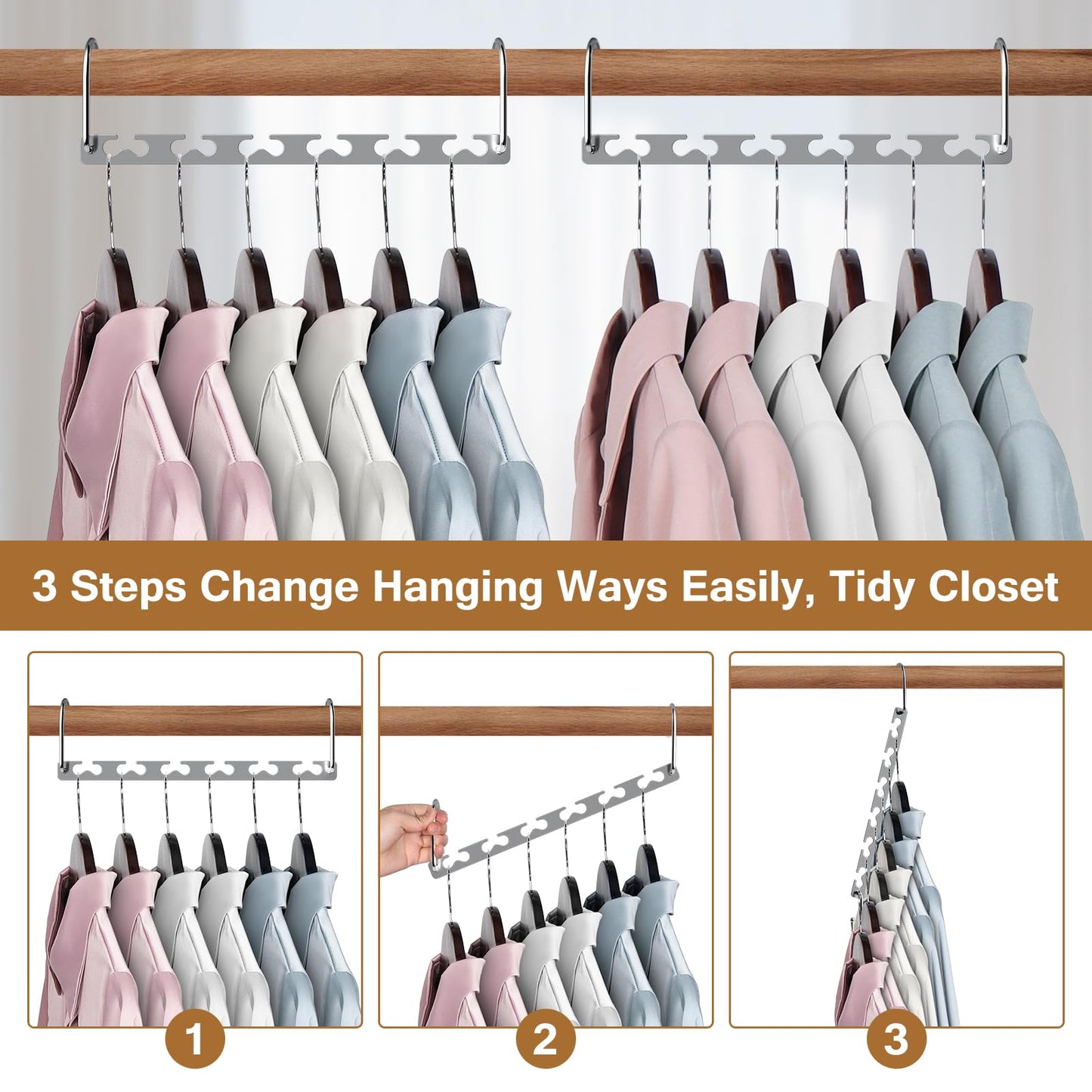 Sindax 20pcs Magical Space Saving Hangers, Stainless Steel Hangers for Clothes, Portable Closet Wardrobe Storage Organiser for Trouser Coat and Suits