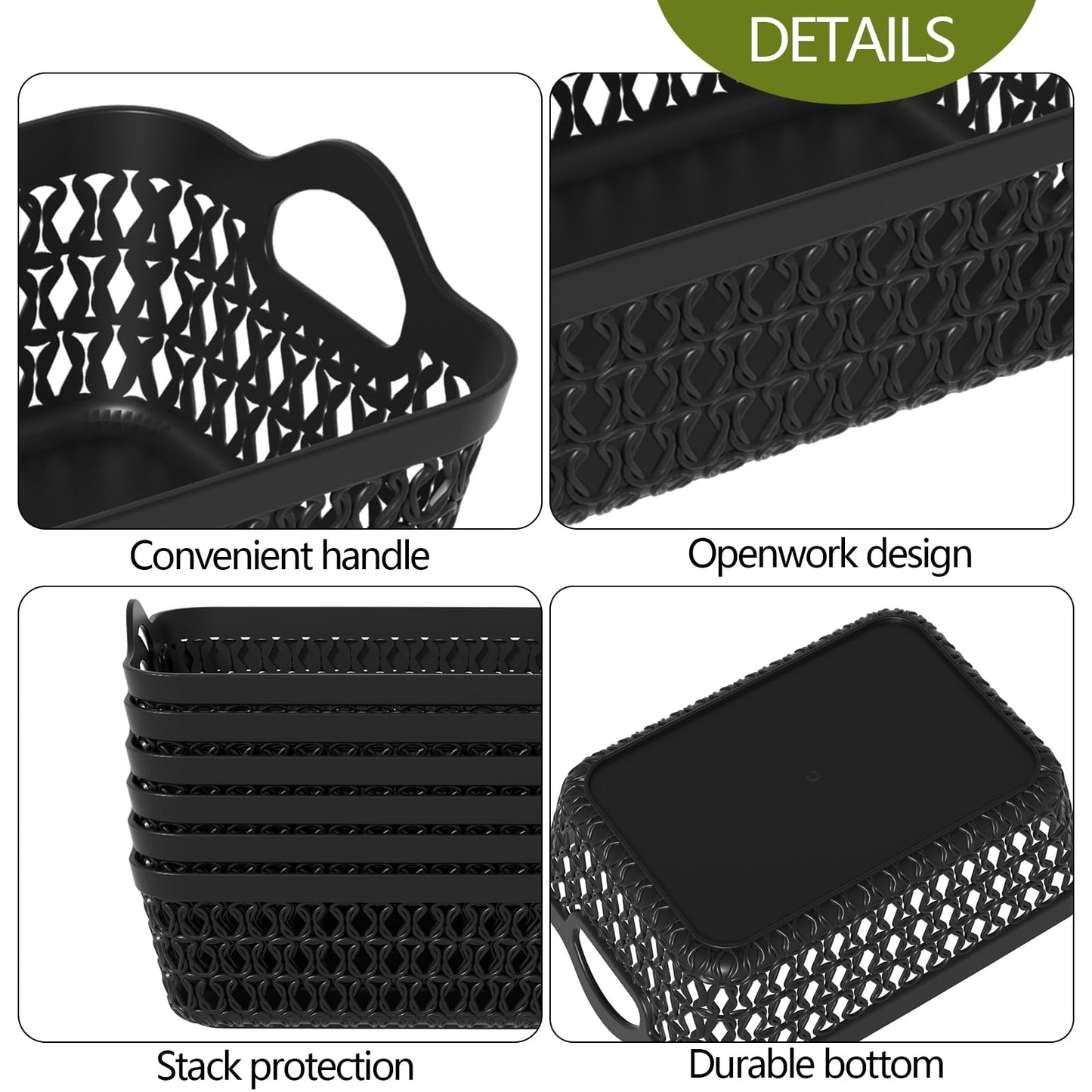 Afromy 12-Pack Mini Desktop Basket, Plastic Storage Basket Tray with Handle, Black
