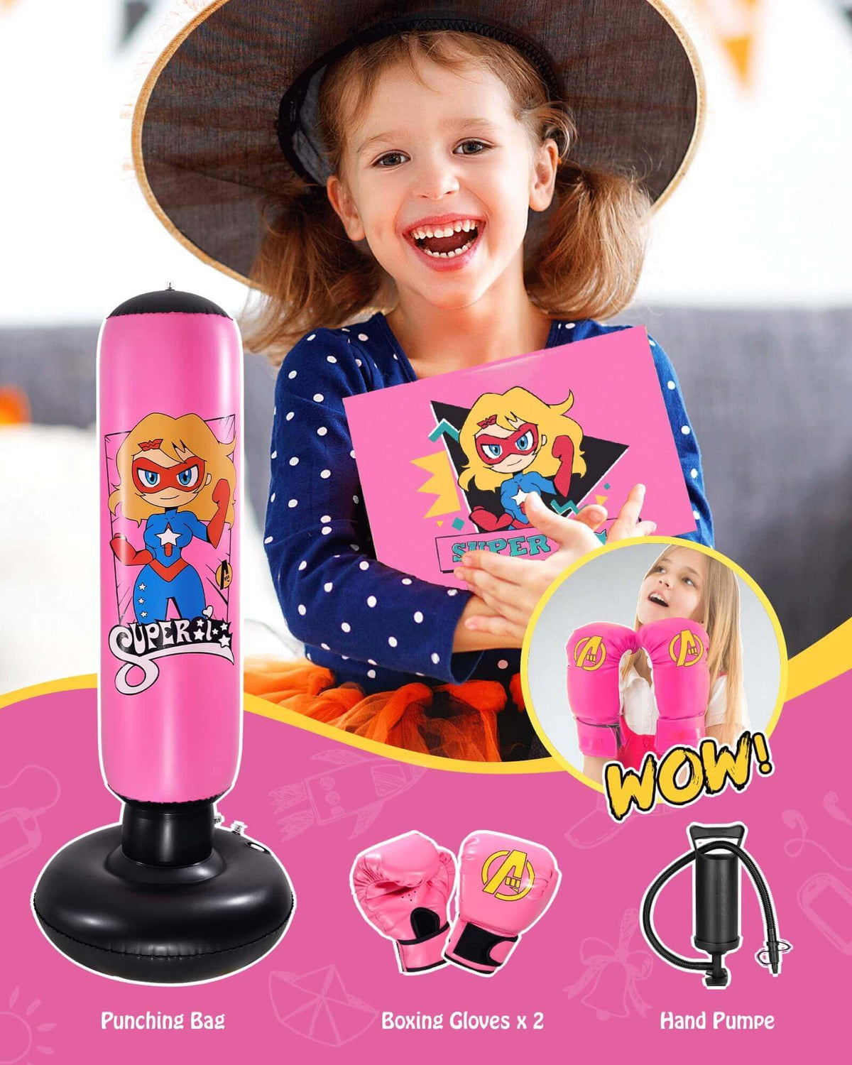 Punching Bag for Kids, Kids Boxing Set with Boxing Gloves 66" Large Inflatable Punching Bag,Gifts for Boys & Girls Age 5-12 for Practicing Karate,