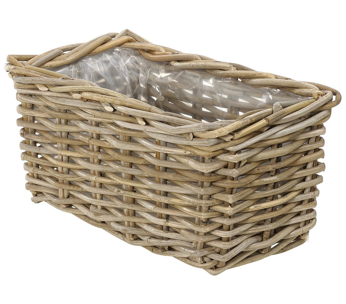 Dehner Plant Pot, Rattan, Grey/Brown, 40 x 23 x 20 cm
