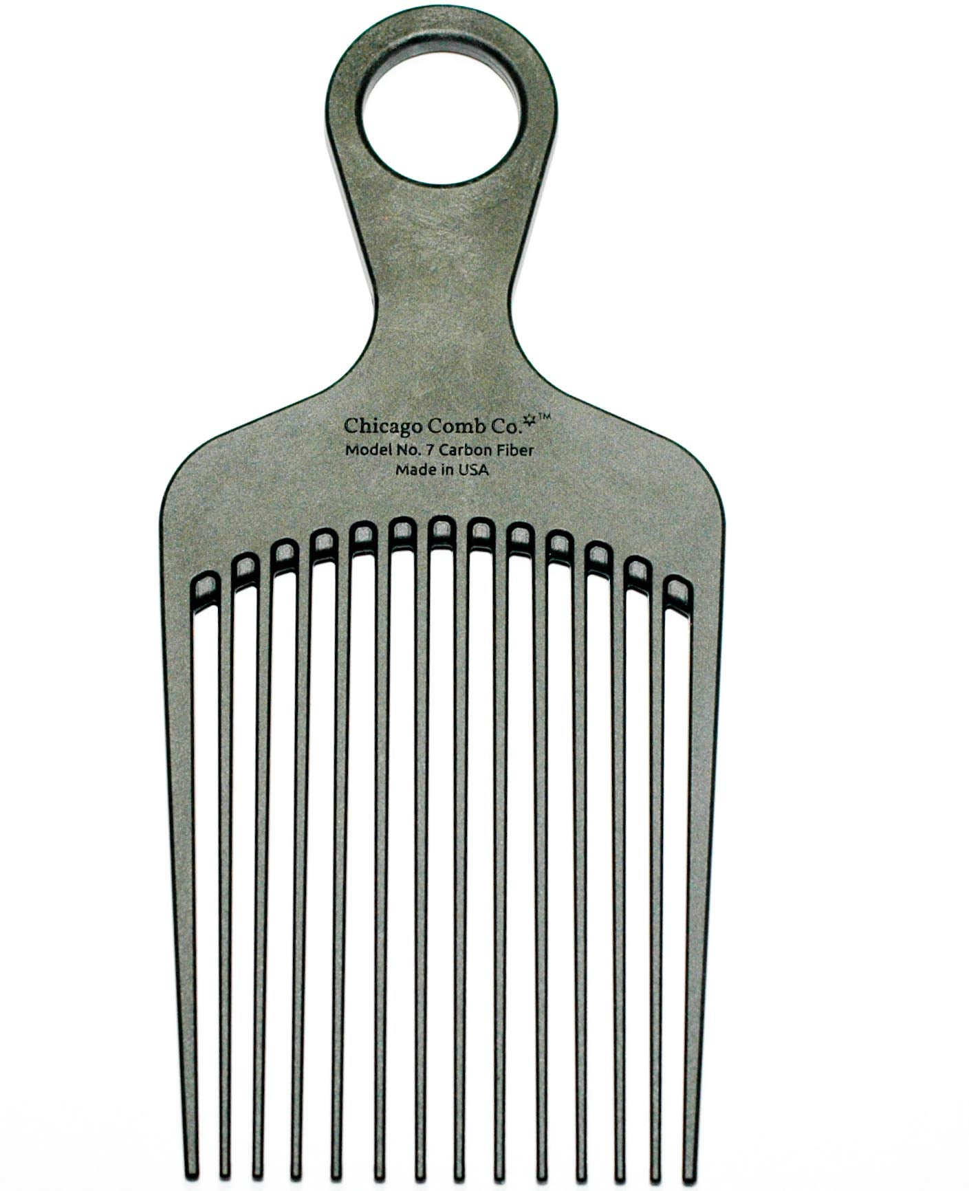 Chicago Comb Model 7 Carbon Fiber Pick Comb, for Long Thick Curly & Afro Hair Styles