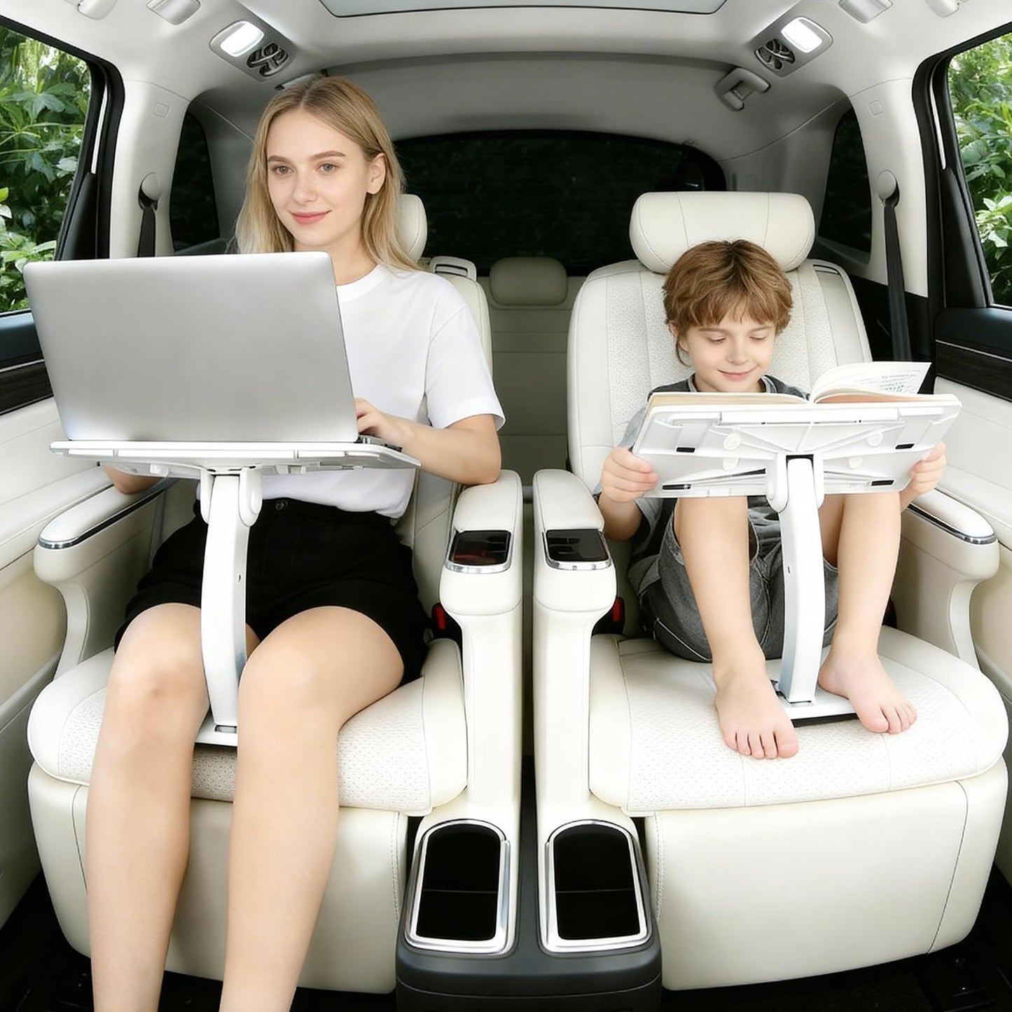 WODHMIEY Car Seat Tray Table Adjustable Travel Desk for Kids Adults Foldable Laptop Tablet Stand Multifunctional Car Lap Desk Front Rear Seats Work