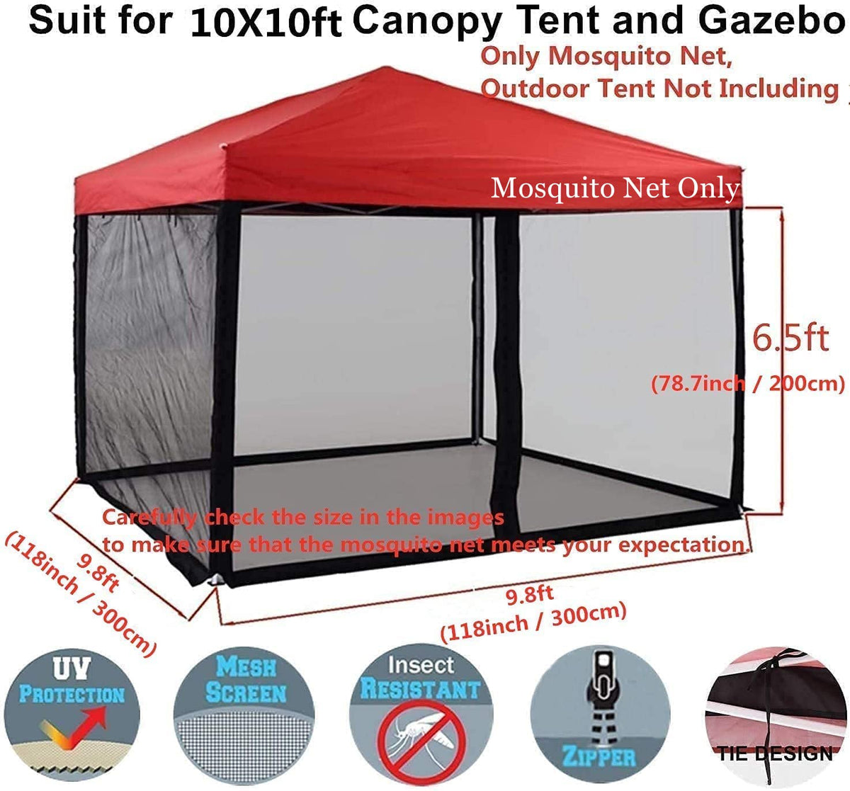 PCAFRS Mosquito Net with Zipper for Outdoor, Camping Mosquito Net, DIY Canopy Screen Wall, Outdoor Mosquito Net for 10x 10' Patio Gazebo and Tent