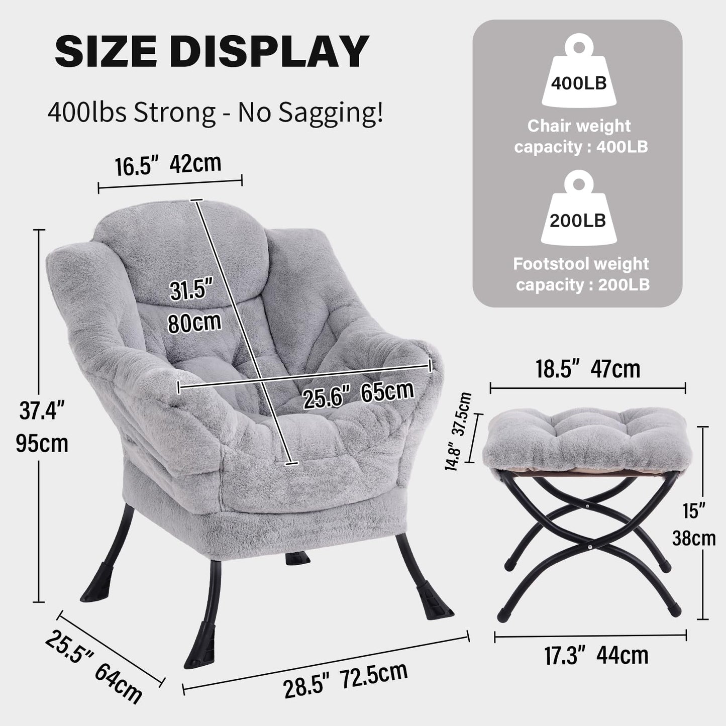 YOTATING Comfy Armchair with Footstool, Lazy Chair with Ottoman Leisure Accent Chair Relax Lounge Chair with Armrests & Side Pocket for Living Room