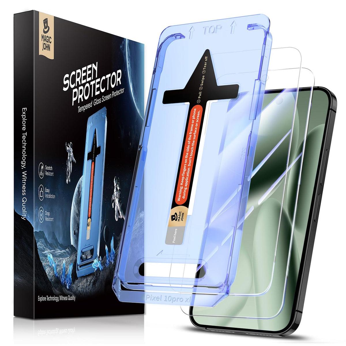 MAGIC JOHN 2 Pack for Google Pixel 10 Pro XL Screen Protector, HD Tempered Glass Screen Protector with Dust Free Installation Tool, HD Screen, Anti-