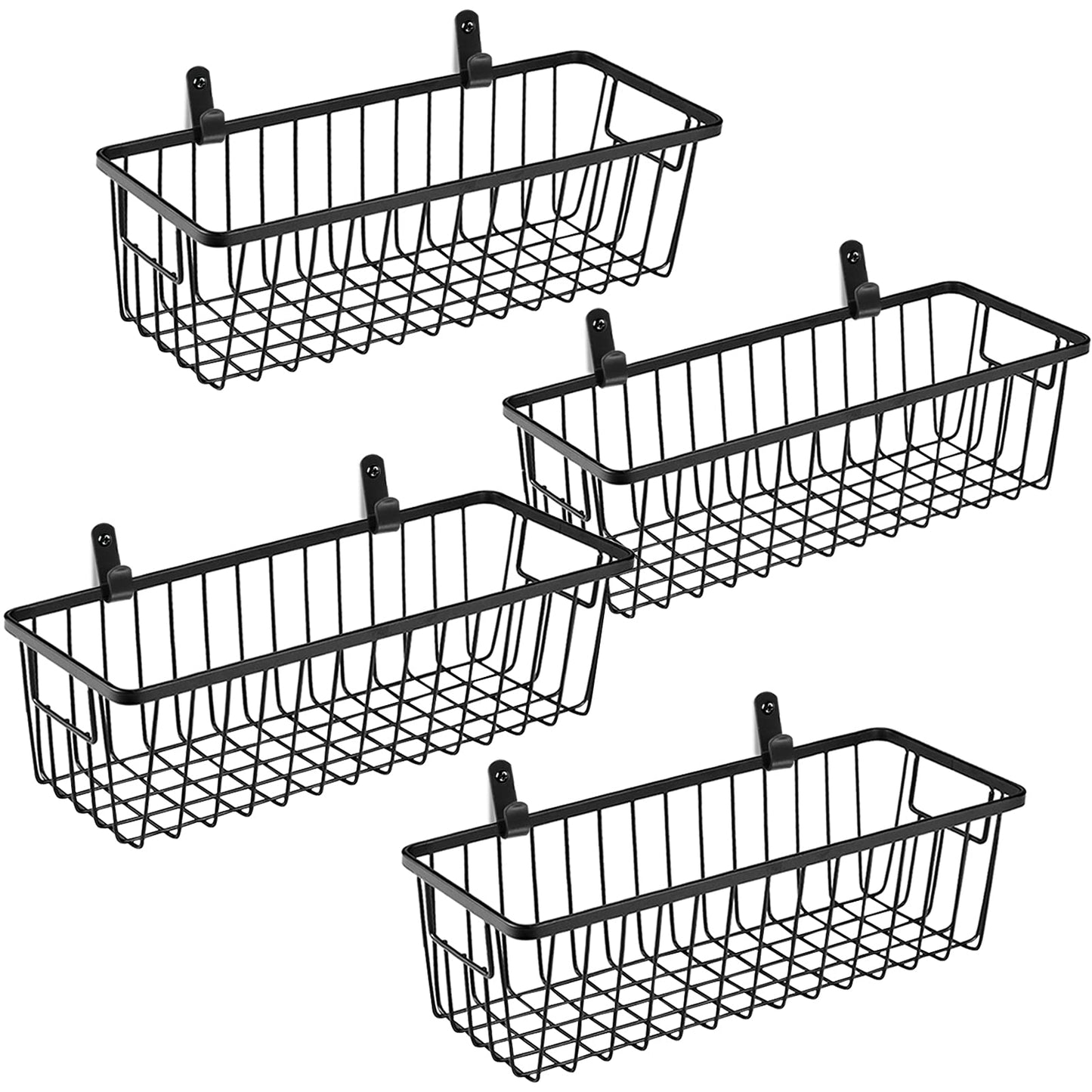 SheeChung Farmhouse Metal Wire Bin Basket with Wall Mount - Small, 4 Pack - Portable Hanging Wall Basket, Rustic Home Storage Organizer for Cabinets