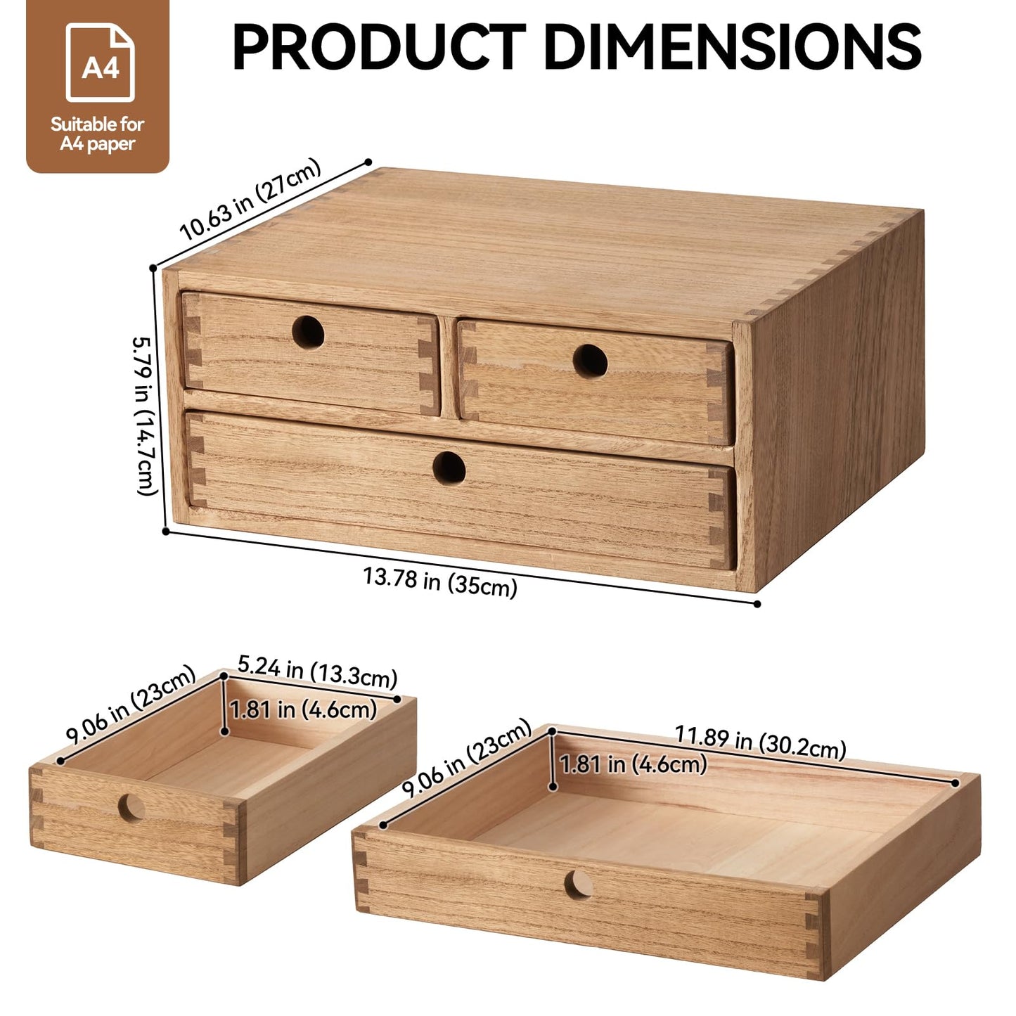 KIRIGEN Wooden Desktop Organizer Office Supplies Filing Tidy Storage Shelf Storage Cabinet Jewelry Organizer with 3 Drawers Dark Brown