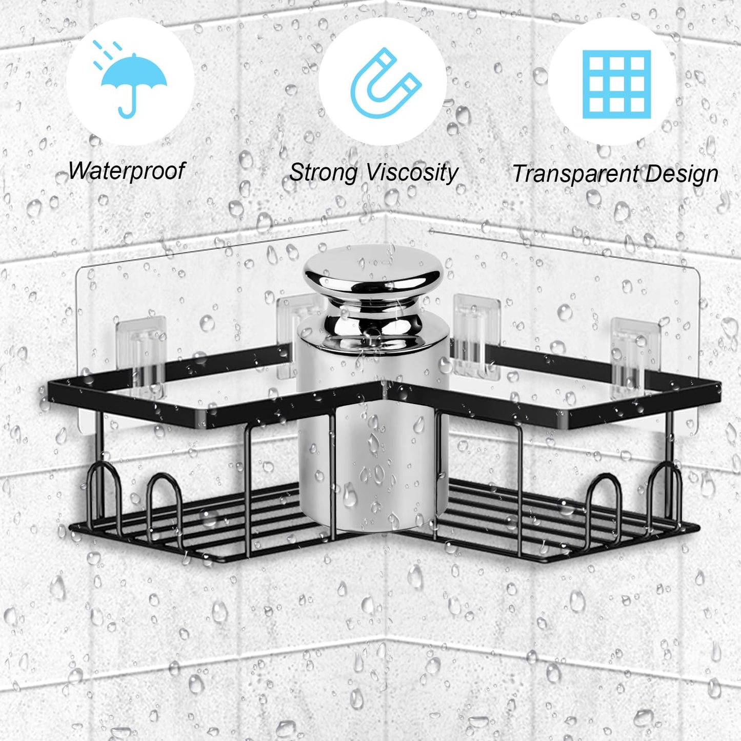 SUBTAVIK 6 Pcs Shower Caddy Adhesive Hooks Replacement, 6X14cm Transparent Sticky Hooks for Bathroom Kitchen (for Metal Strip Shower Caddy)