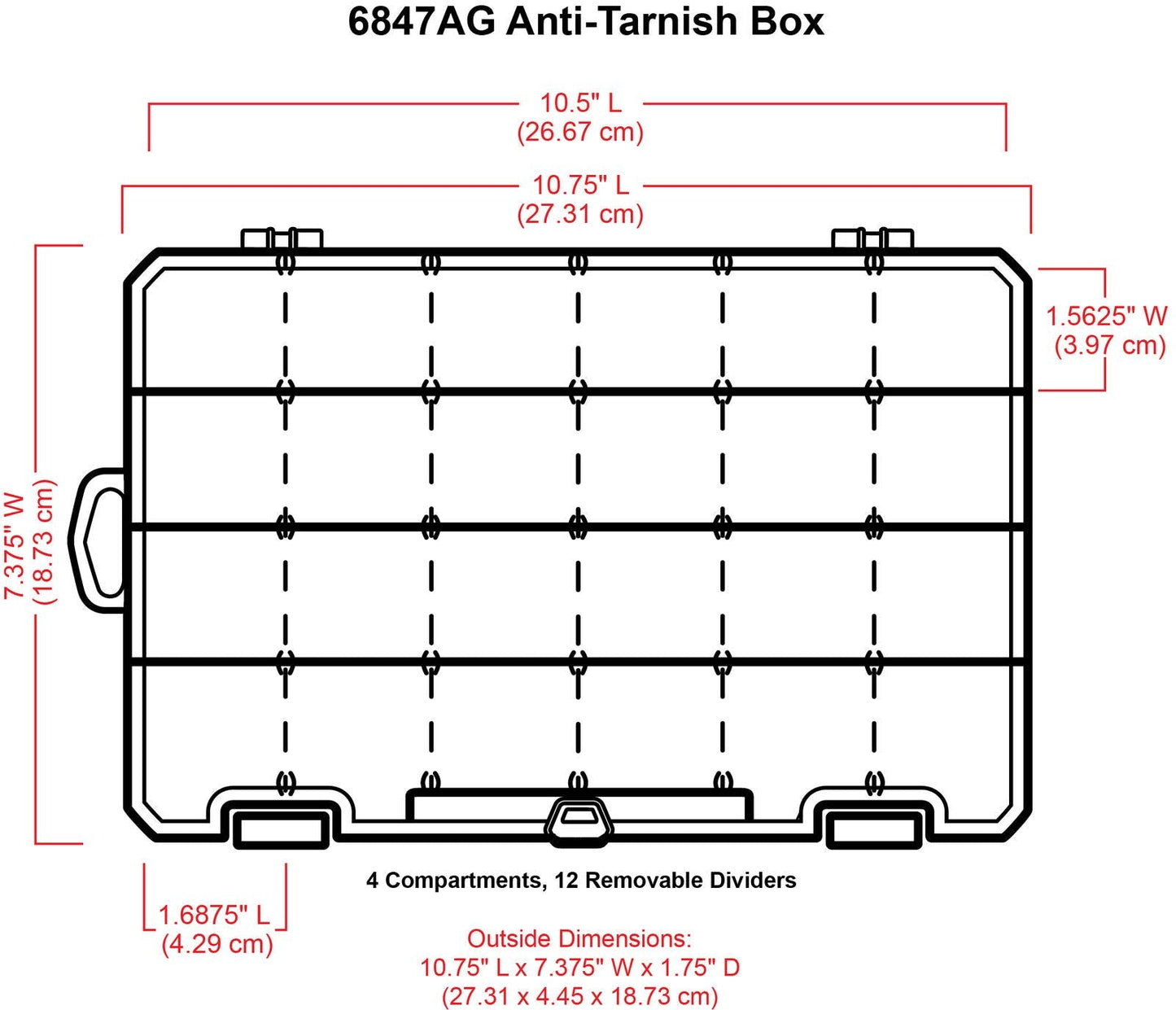 ArtBin 6847AG ZERUST Anti-Tarnish Box, 4 Compartment, Medium (10.75" x 7.375")