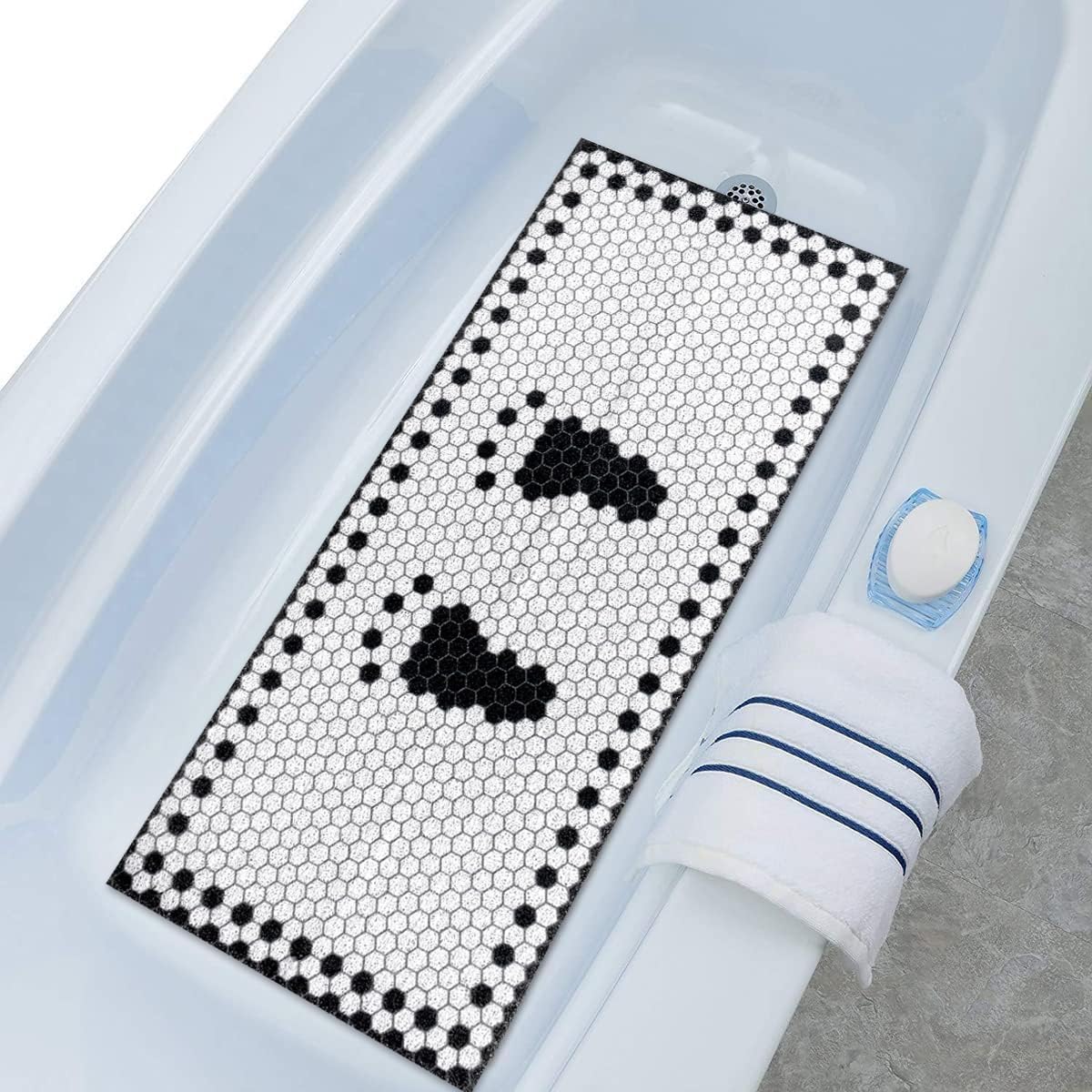 Lurowo Shower Mat for Inside Shower, Bath Mats Non Slip Anti Mould with Drain, Loofah Wet Room Shower Mat with Foot Massage