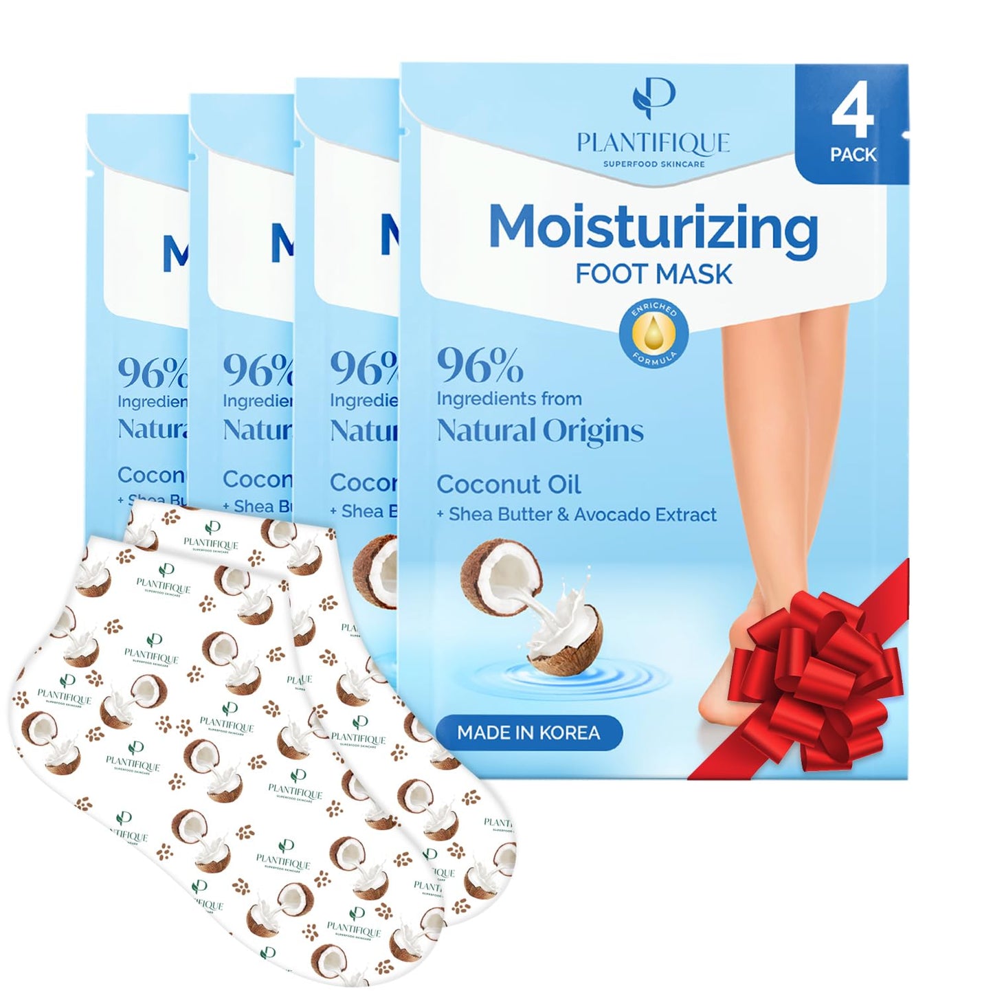 Plantifique Hydrating Foot Mask Socks ? 4 Pairs with Shea Butter for Soft Heels, Deep Moisturizing & Repairing Dry, Rough Skin ? Korean Skincare &