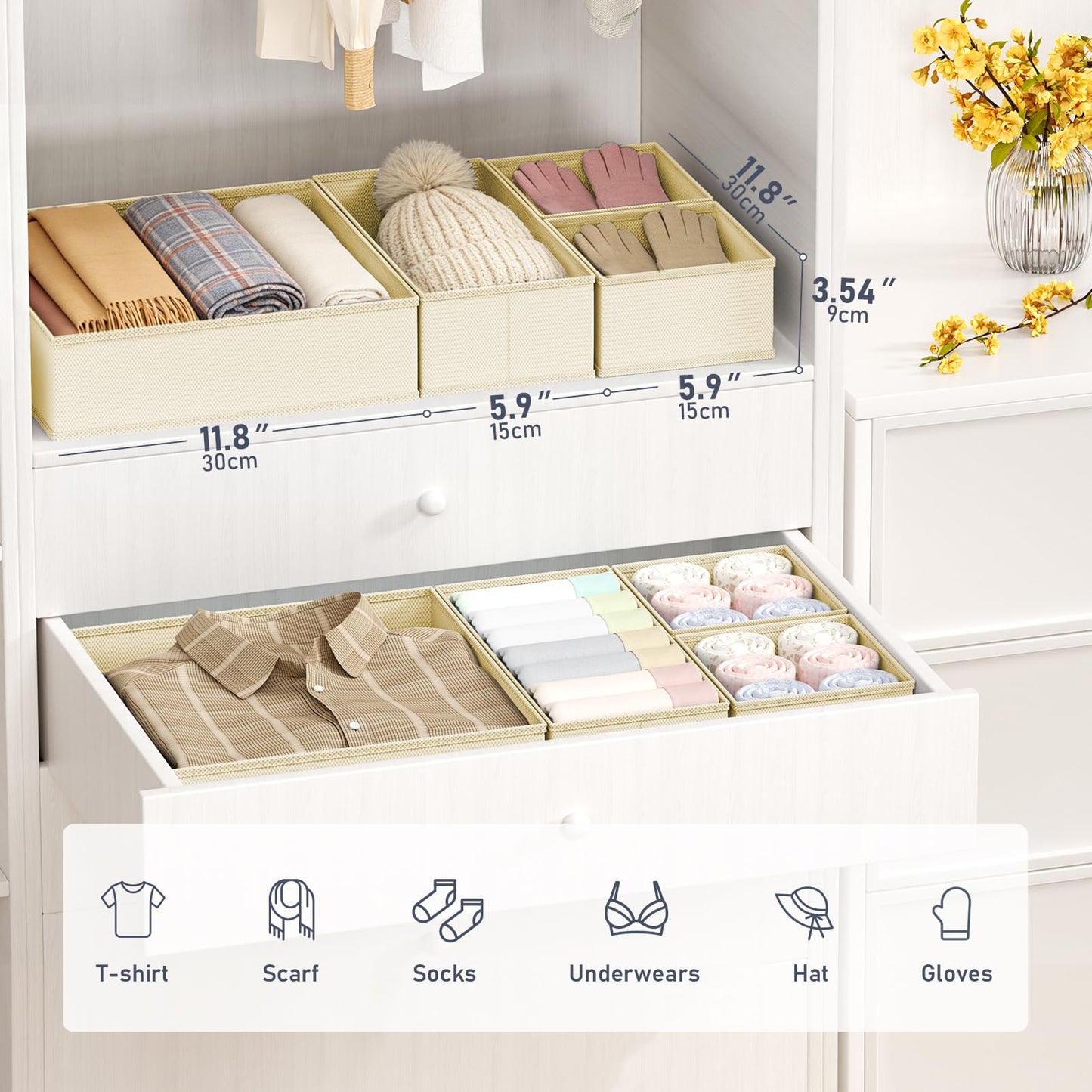 DIMJ Drawer Organisers Dividers for Clothes 12 Pack Baby Essentials Storage
