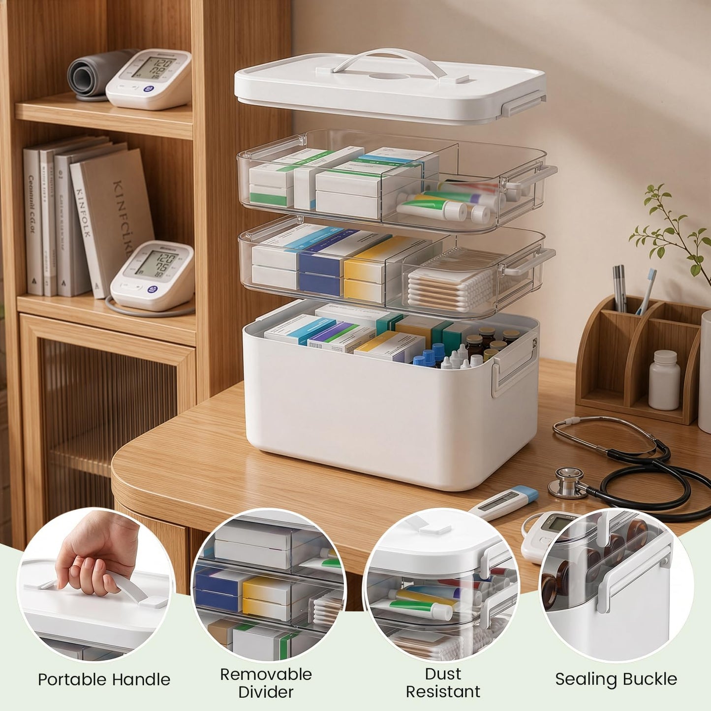 Stidyzo Medicine Storage Box, 3-layer Stackable Storage Box