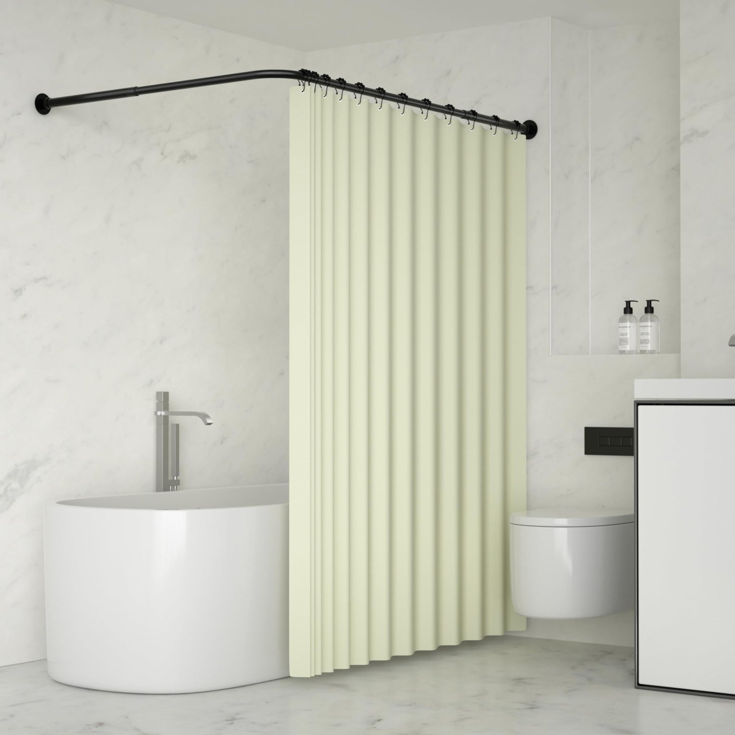 YOFOQ Shower Curtain Rail L Shape, Adjustable L-shaped Corner Shower Rail 62-94 x 141-174 cm, Stainless Steel Shower Curtain Rail for Bathtub with 16