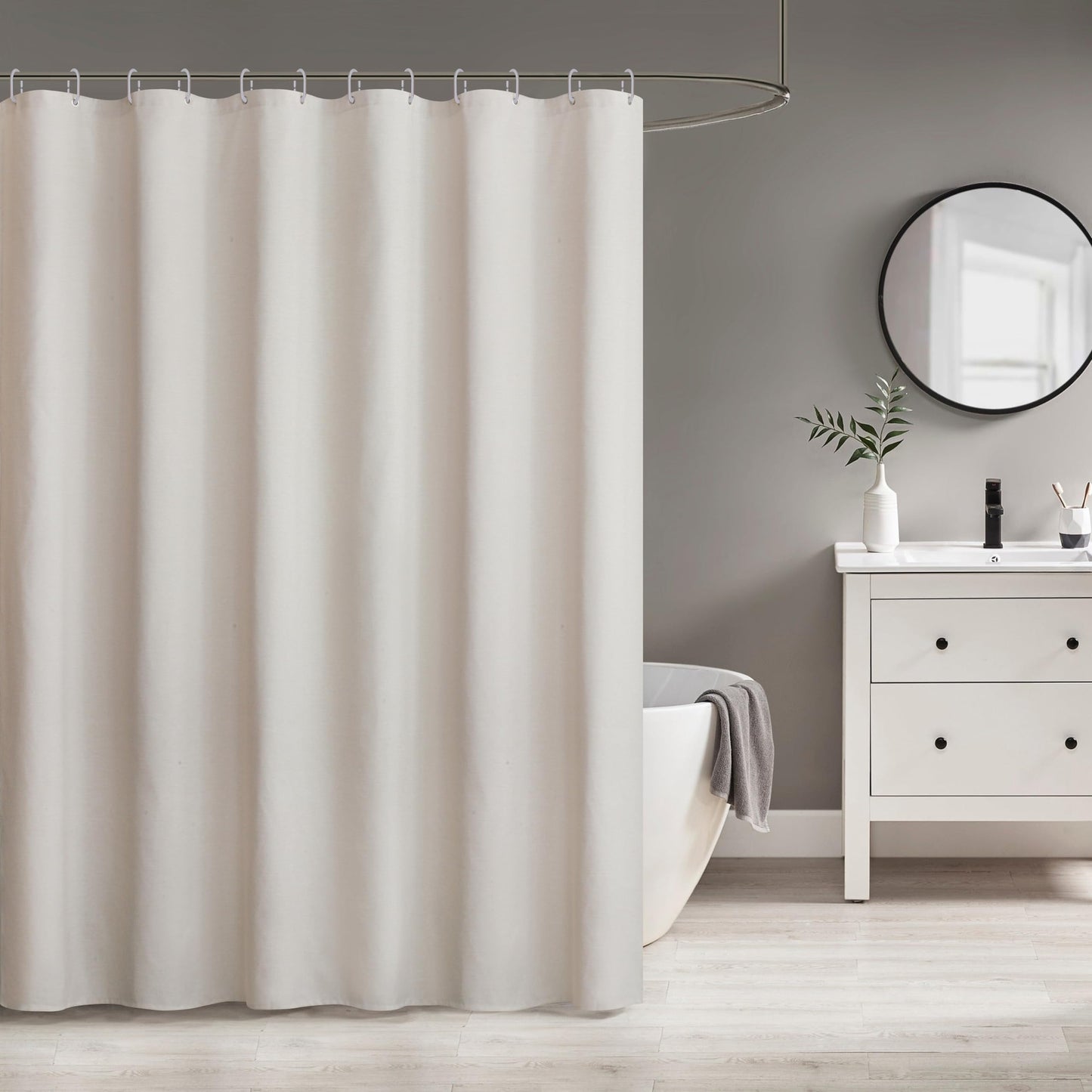 WELTRXE Shower Curtain, Faux Linen Shower Curtains, Mould Proof Mildew Resistant, Waterproof Bath Curtain with 12 hooks for Bathroom Shower Stall,