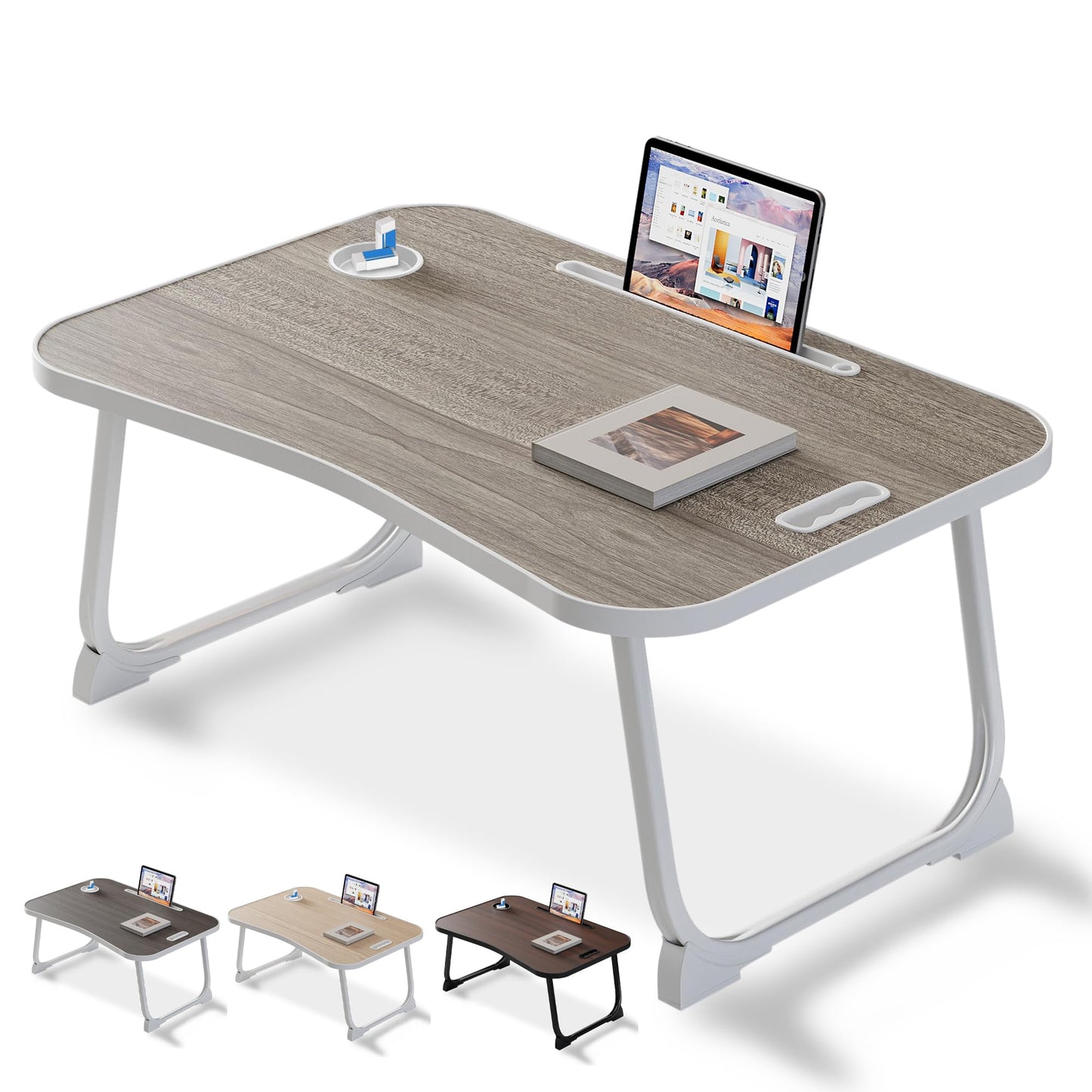 Laptop Bed Desk, Lap Desk Breakfast Tray Table for Eating, Reading, Writing, Laptop Stand for Bed, Sofa, Home and Office (Grey)
