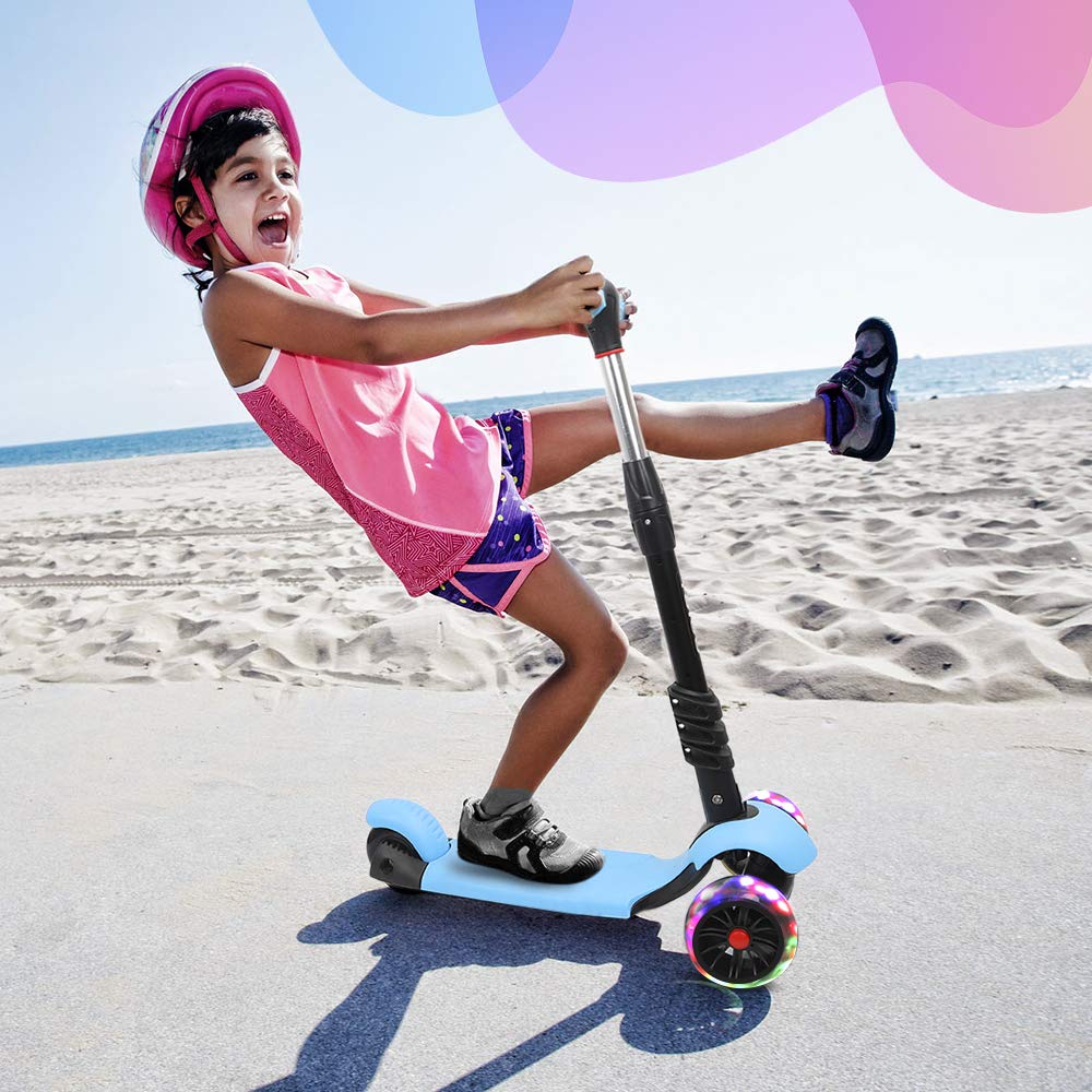 YOLEO Kids Three Wheel Kick Scooter with Removable Seat, LED Flashing Wheels, Height Adjustable, 3-in-1 Lightweight Children's Scooter Boys and Girls