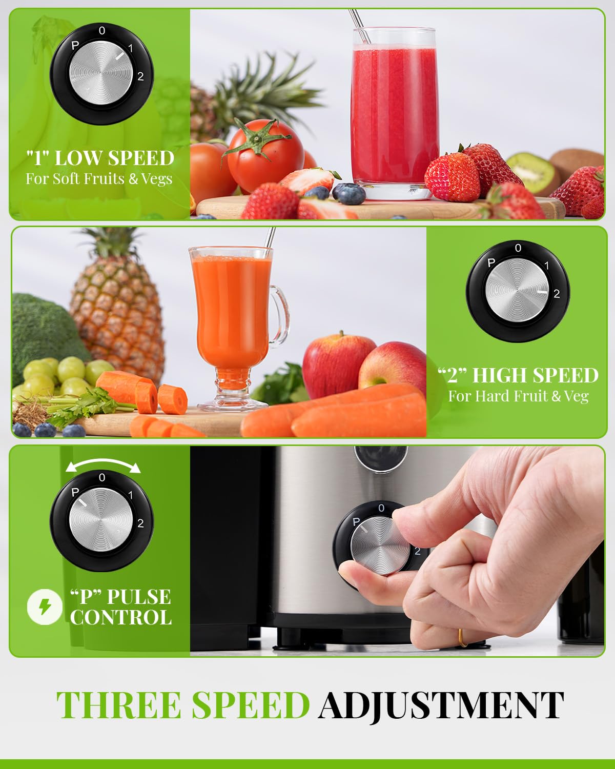 SHARDOR Juicer Machines, 800W Juicers with 3 Speed Control for Fruit and Vegetables,Higher Juice Yield Extractor Machine, Stainless Steel Centrifugal
