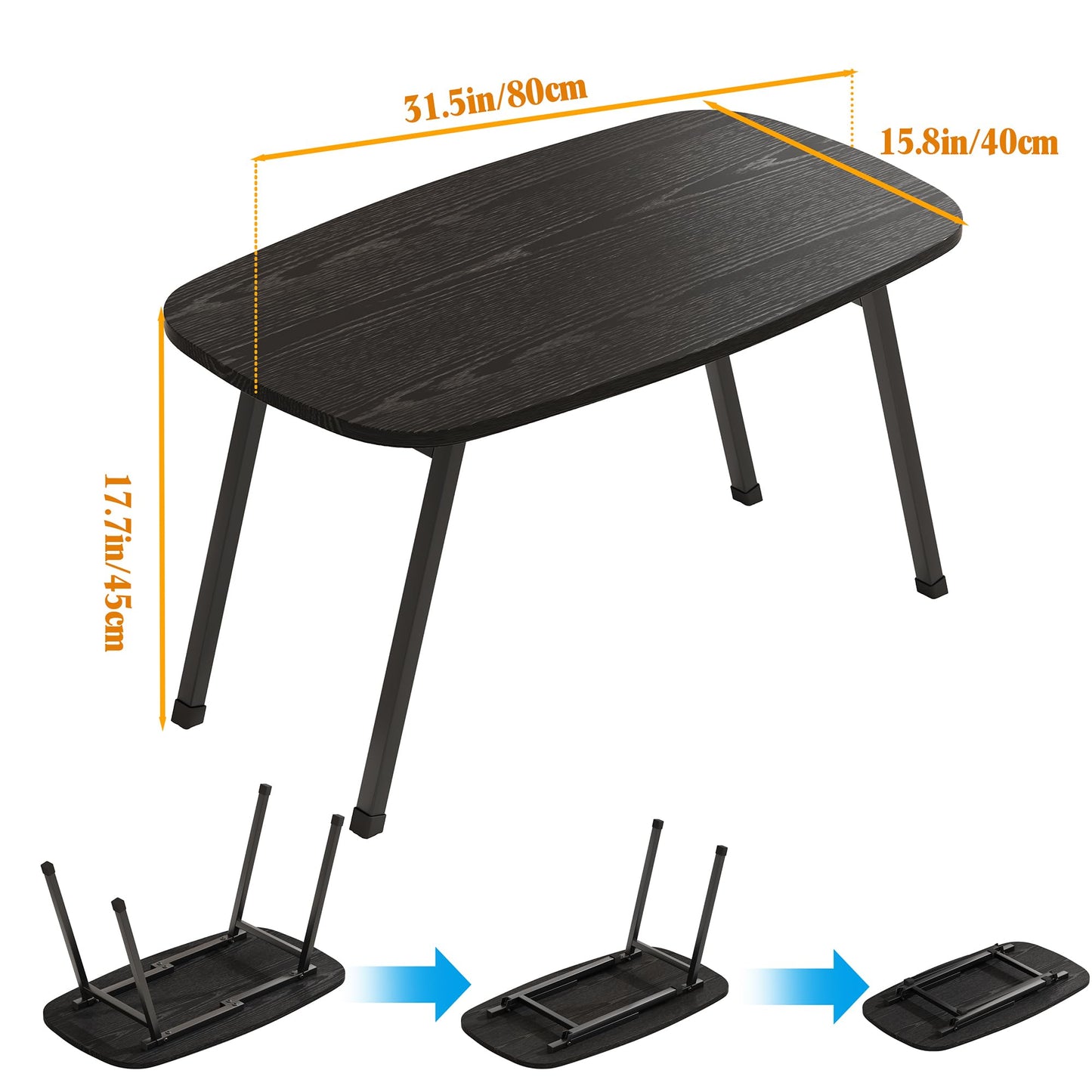 VECOCHO Oval CoffeeTable,Small Folding Coffee Tables For Living Room,Black
