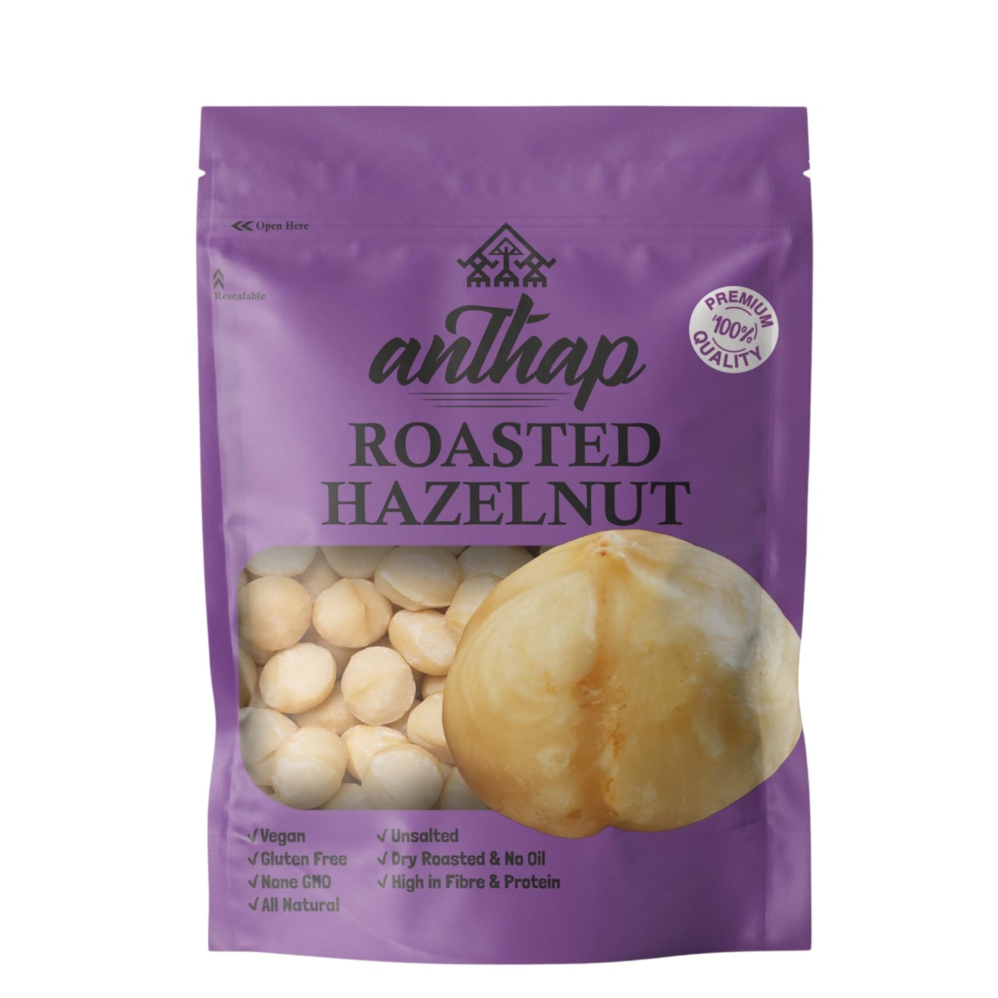 Anthap Premium Quality Blanched Roasted Unsalted Hazelnut, No Oil, Non GMO, Freshly Roasted, Rich & Buttery Flavor, 100% Natural & Unsalted, High in