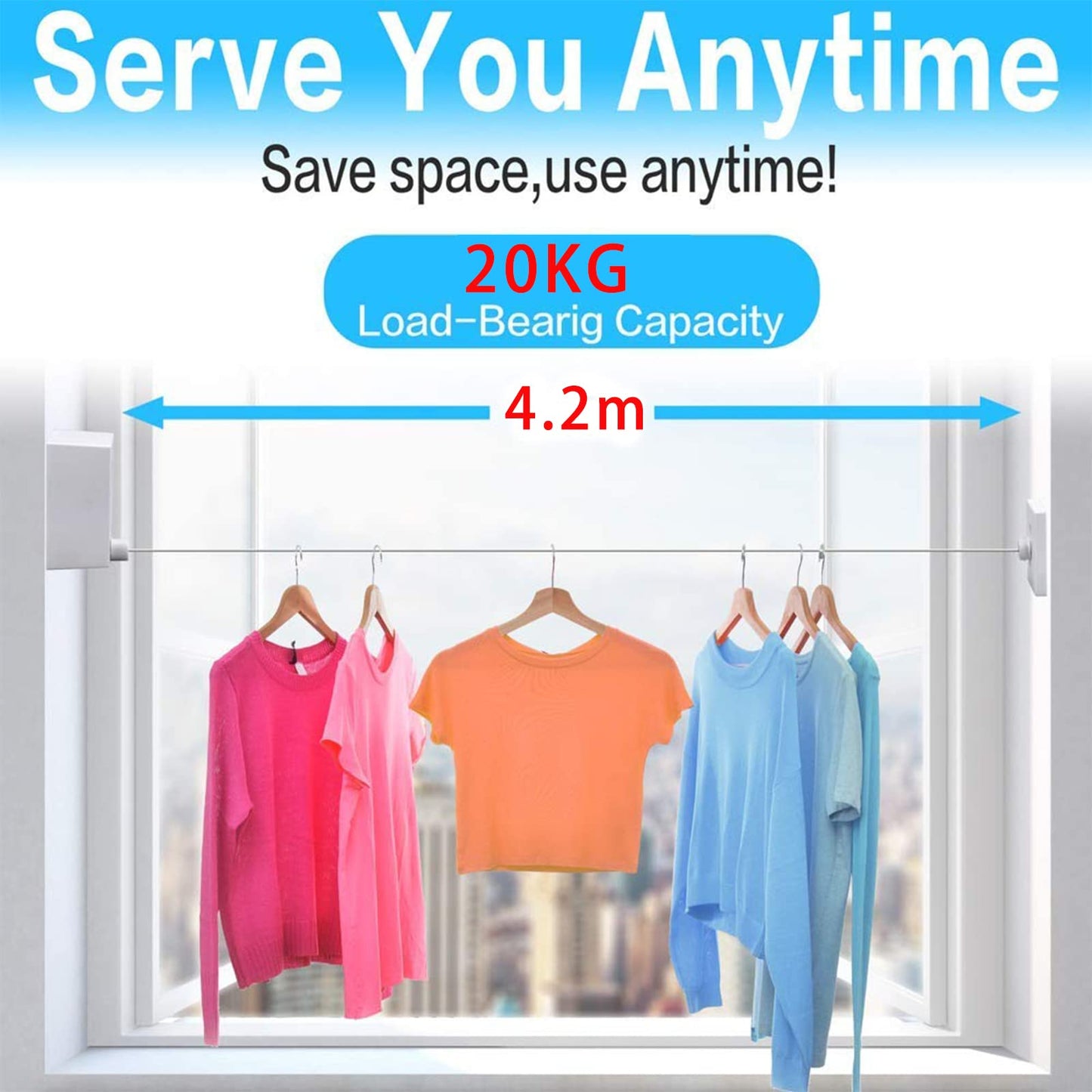 JOOM Retractable Clothesline Indoor Outdoor Clothing Rope washing line Heavy Duty Stainless Steel Line Wall Mounted Laundry line for Bathroom Hotel