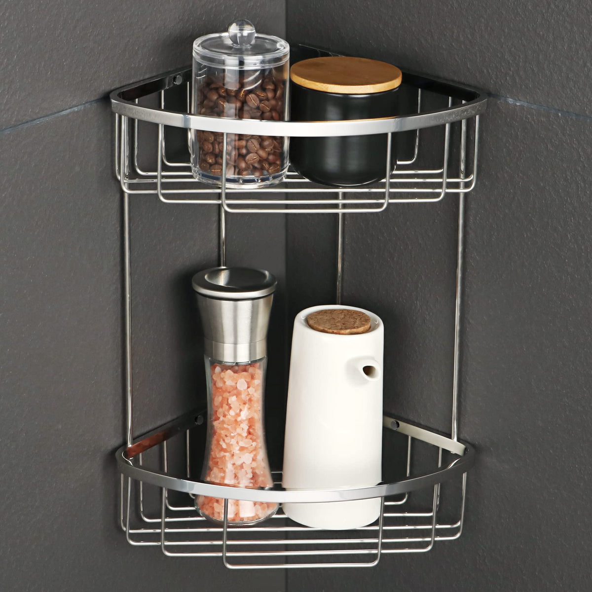SAYAYO Corner Shower Caddy Shower Basket Organiser SUS304 Stainless Steel, 2-Tier Polished Chromed Corner Bathroom Shelf