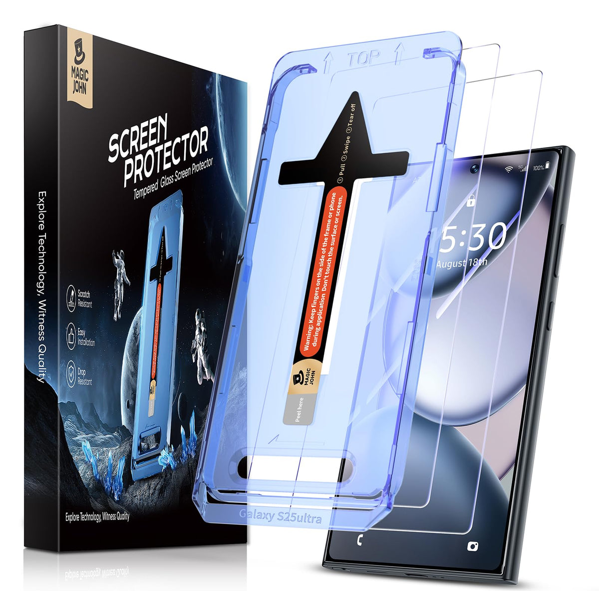 MAGIC JOHN 2 Pack for Samsung Galaxy S25 Ultra Tempered Glass Screen Protector, Auto Dust-Elimination Installation, Bubble Free, HD Clear, Easy