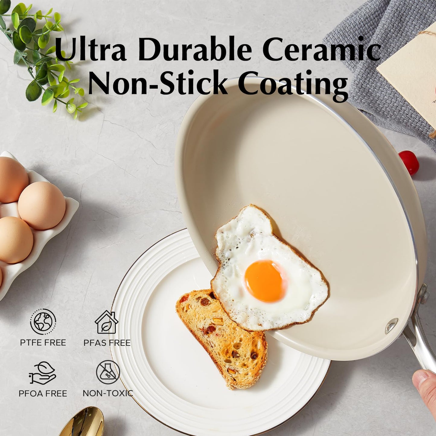 Redchef Ceramic Non Stick Egg Pans 20cm, Nonstick Frying Pan Skillet, 8 inch Cooking Pan Non Toxic with Stay Cool Handle for Induction, PTFE & PFAS &