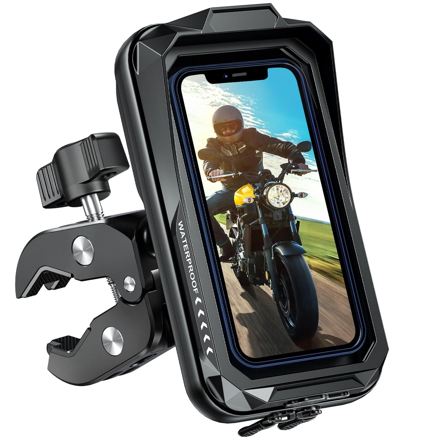 BTNEEU Motorcycle Phone Mount Waterproof 360? Rotatable Motorbike Phone Holder with Touch Screen Sun Visor Anti-Shake Motorcycle Mirror Phone Holder