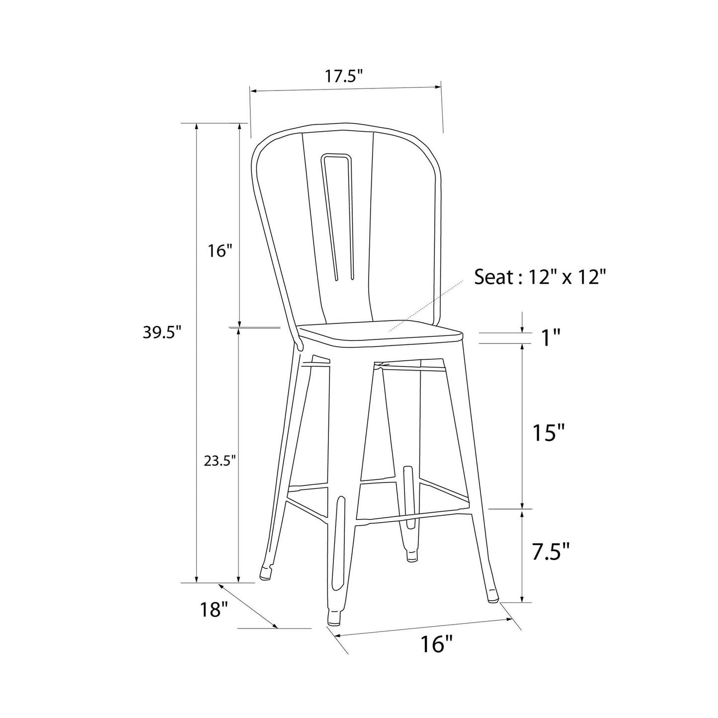 DHP Luxor 24 Inch Counter Stool in gun metal - Set of 2, 44x46x60cm (DxWxH)