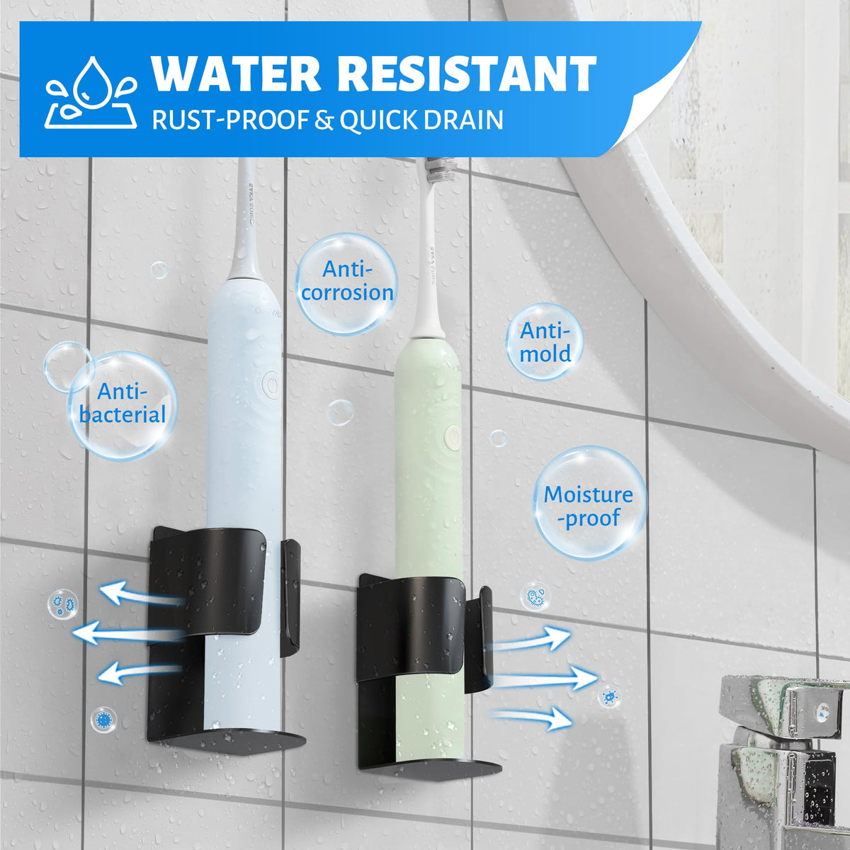 Yoassi Electric Toothbrush Holders, 2pcs Wall Mounted Electric Toothbrush Stand with Strong Self-Adhesive 3M Sticker Stainless Steel Toothpaste