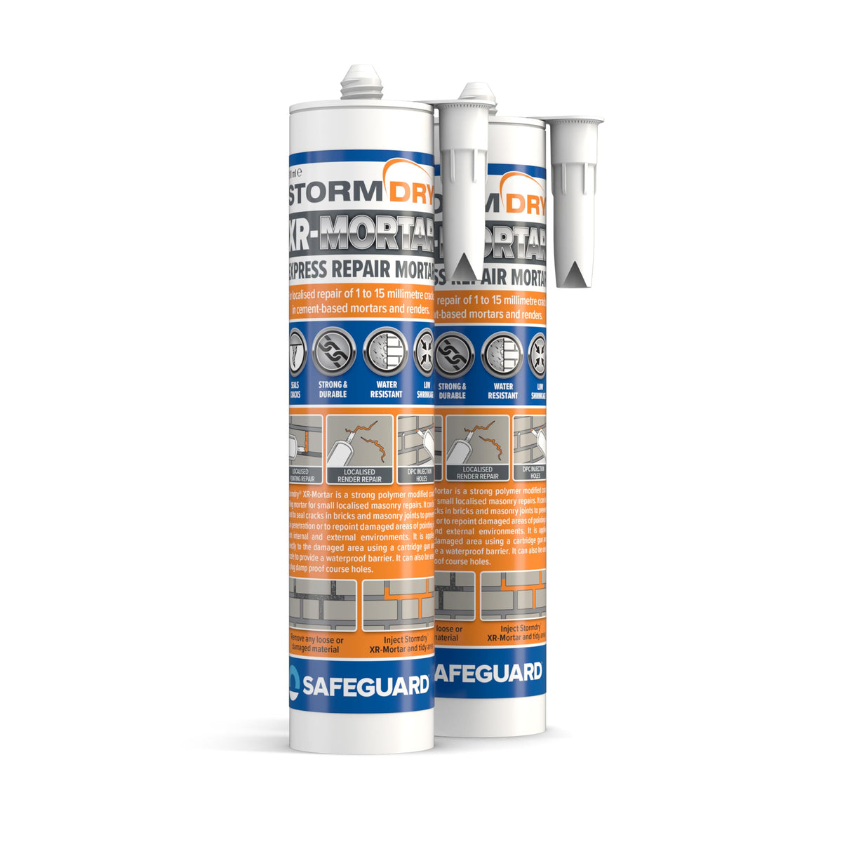 Stormdry Waterproof Express Repair Mortar - Pack of 2 - Ready to Use Cement Mix 310ml Tube, Grey Sand