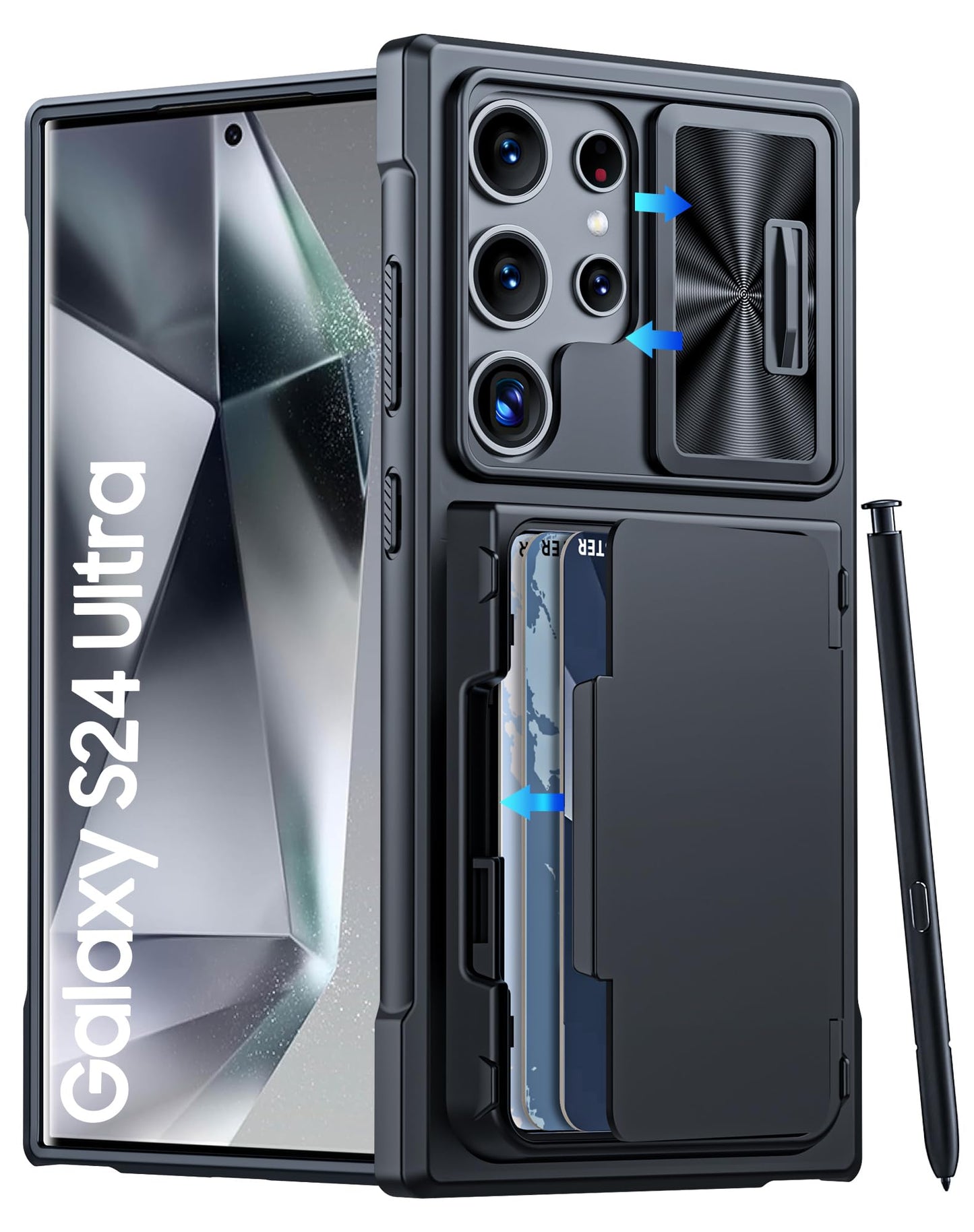 Vizvera for Samsung Galaxy S24 Ultra Case Wallet With [RFID Blocking] & Card Holder (3-5 Cards) & Camera Cover & Kickstand Full Body Shockproof TPU