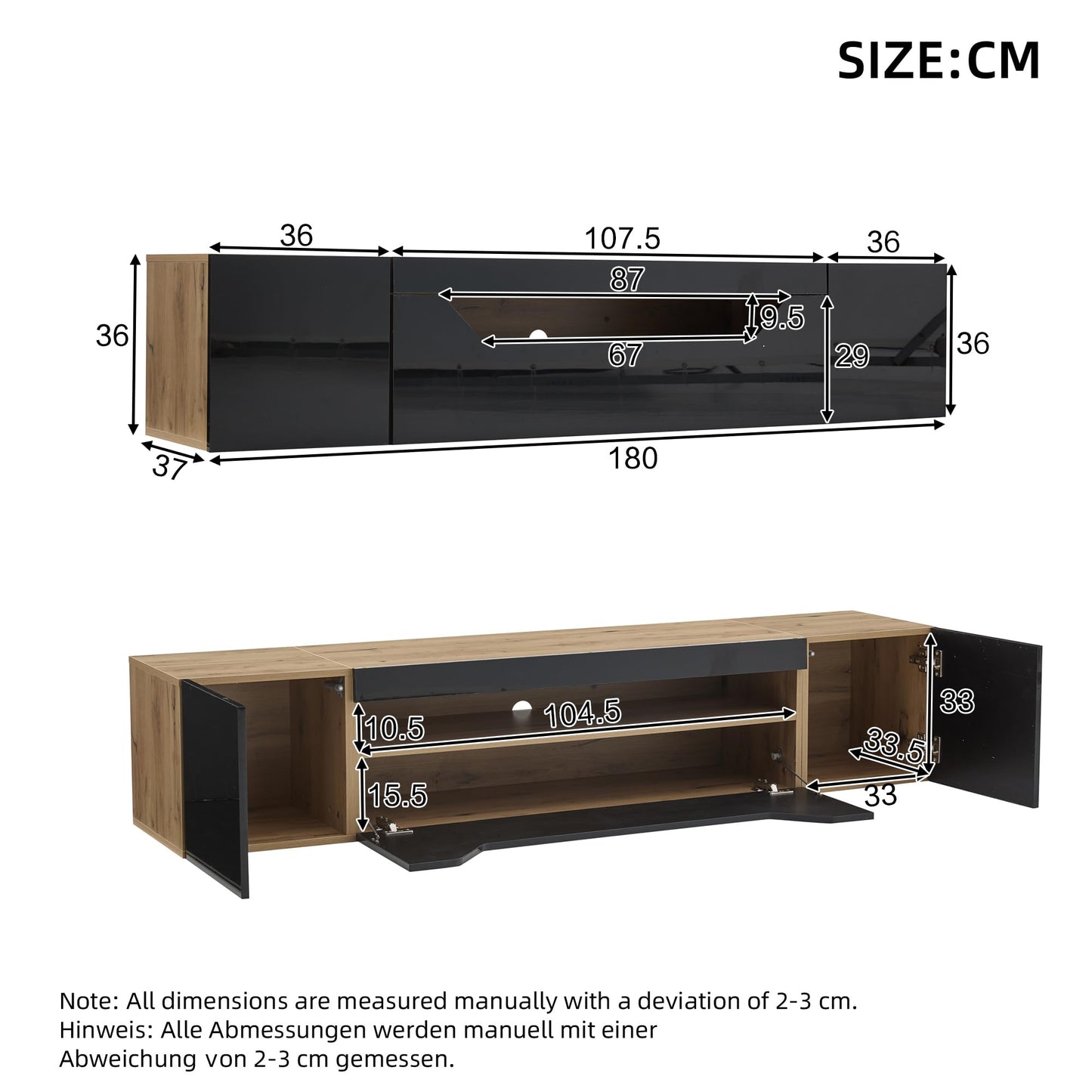 Ball & Cast Floating High Gloss TV Stand Cabinet with LED Lights, Pull-Down Door Wall Mounted Unit