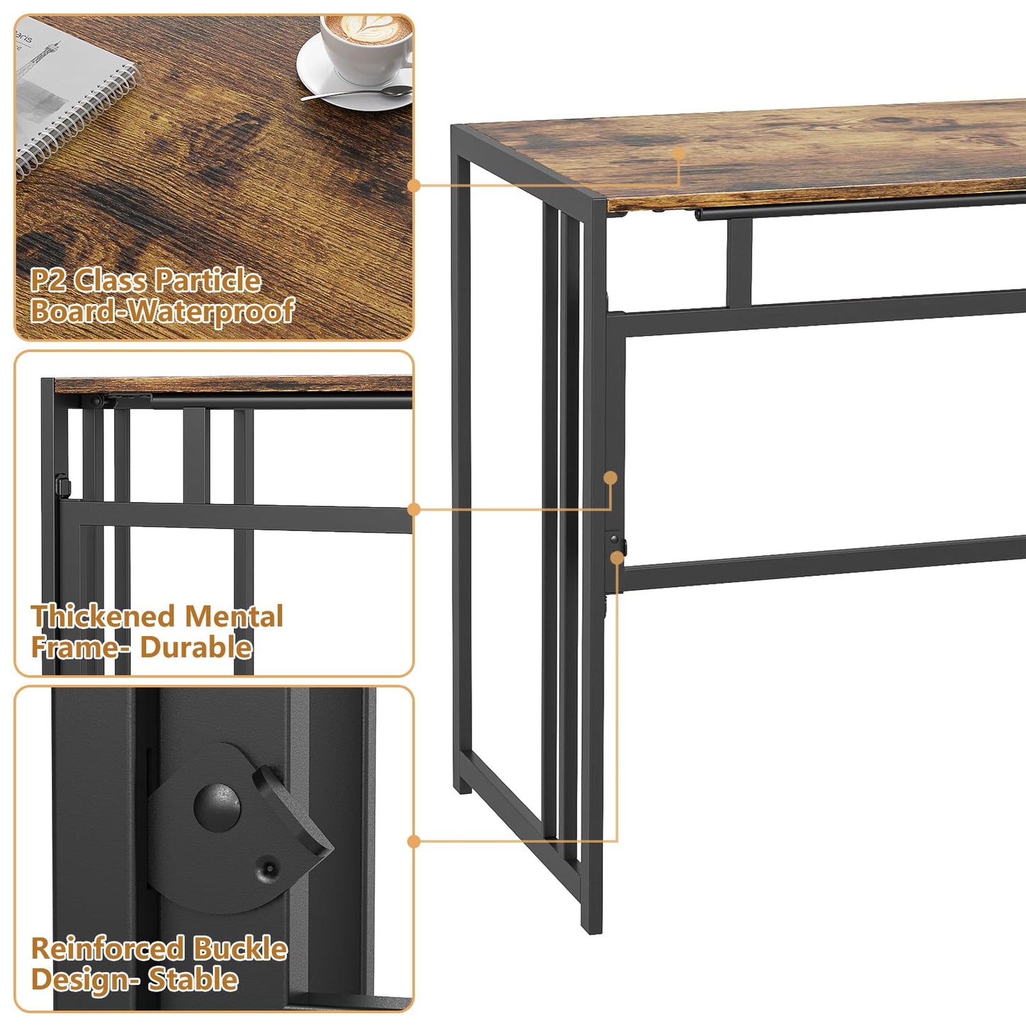 Ulifance Folding Computer Desk for Home Office No-Assembly Writing Desk (Rustic Brown)