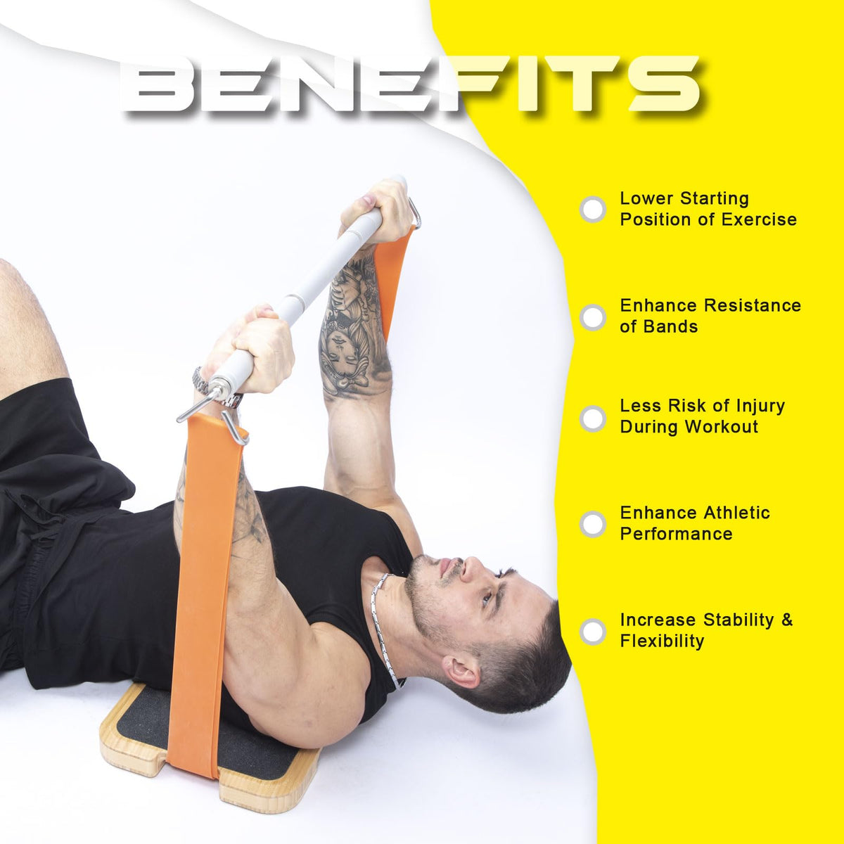 GEKU FIT Bamboo Fitness Board for Resistance Band Workouts - Eco-Friendly Exercise Platform with Non-Slip Surface for Strength Training, Stretching,