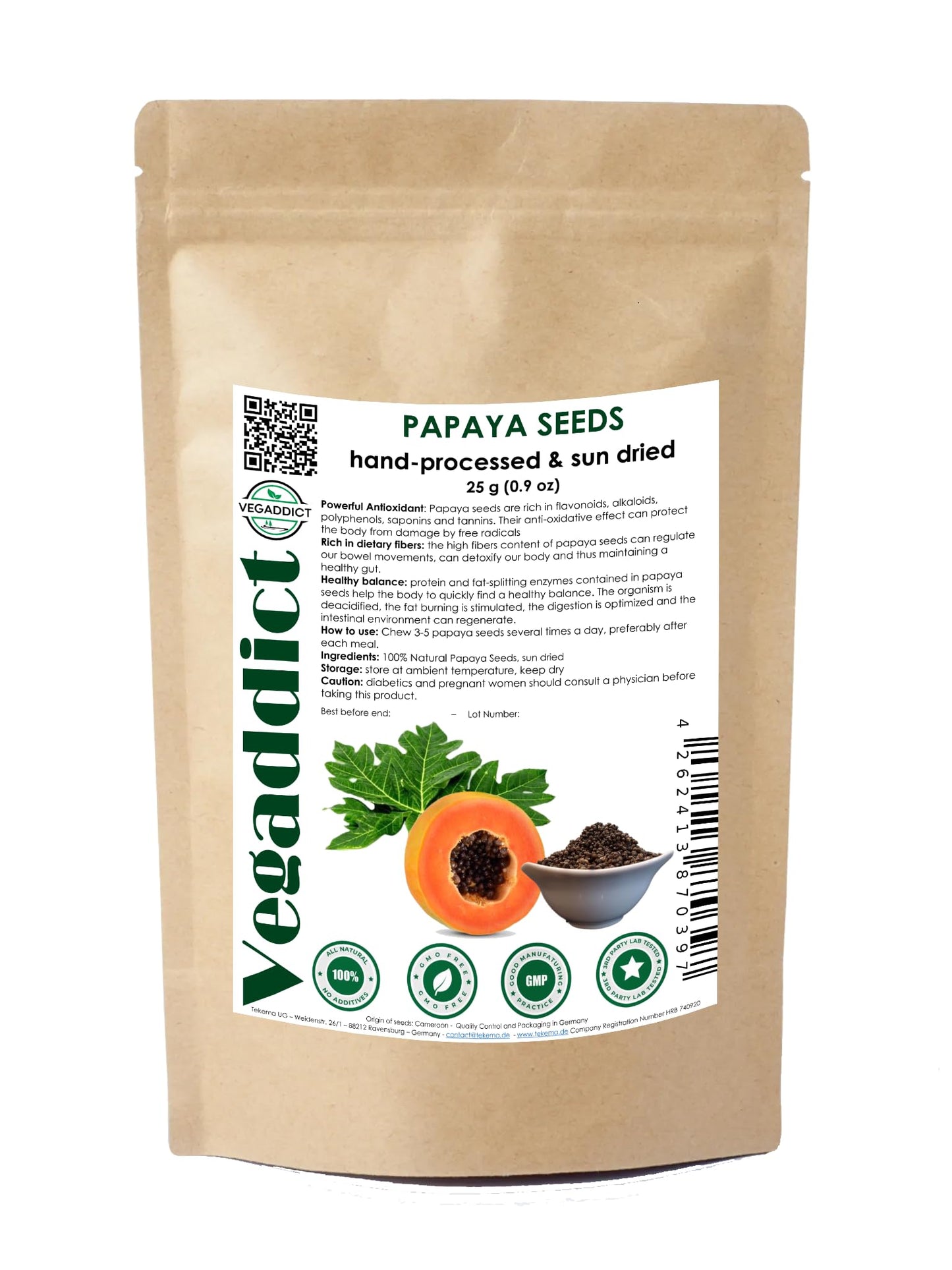 100% Natural Sun Dried Papaya Seeds | High Papain & Carpain Content | No Additives | Vegan | Laboratory Tested | Gluten & Lactose Free | Ethycally