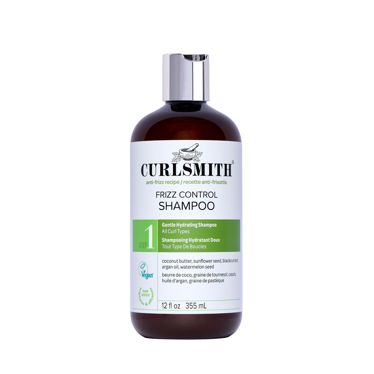 CURLSMITH - Frizz Control Cleanser, Gentle Hydrating Hair Shampoo, for All Curl Types, Long Lasting Frizz Control, Vegan (355ml/12 fl oz)
