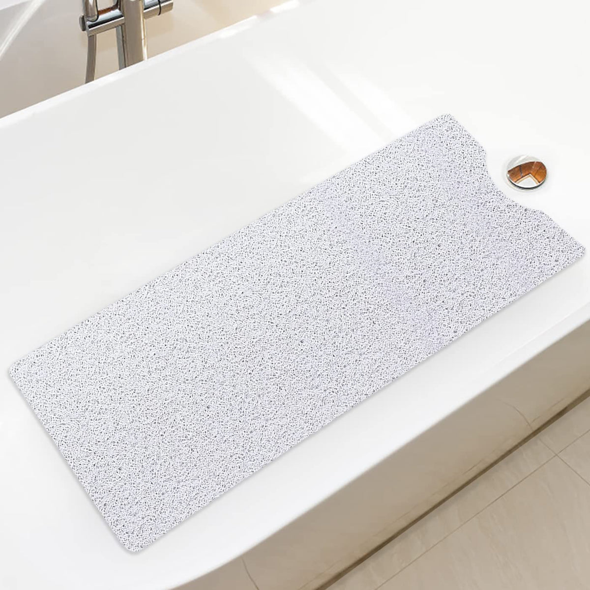Bingobang Bath Mats Non Slip,Shower Mat Rubber 100x40cm,Extra Soft Anti-Mould, Machine-Washable,For Bathroom Floor,Bathtub(White)